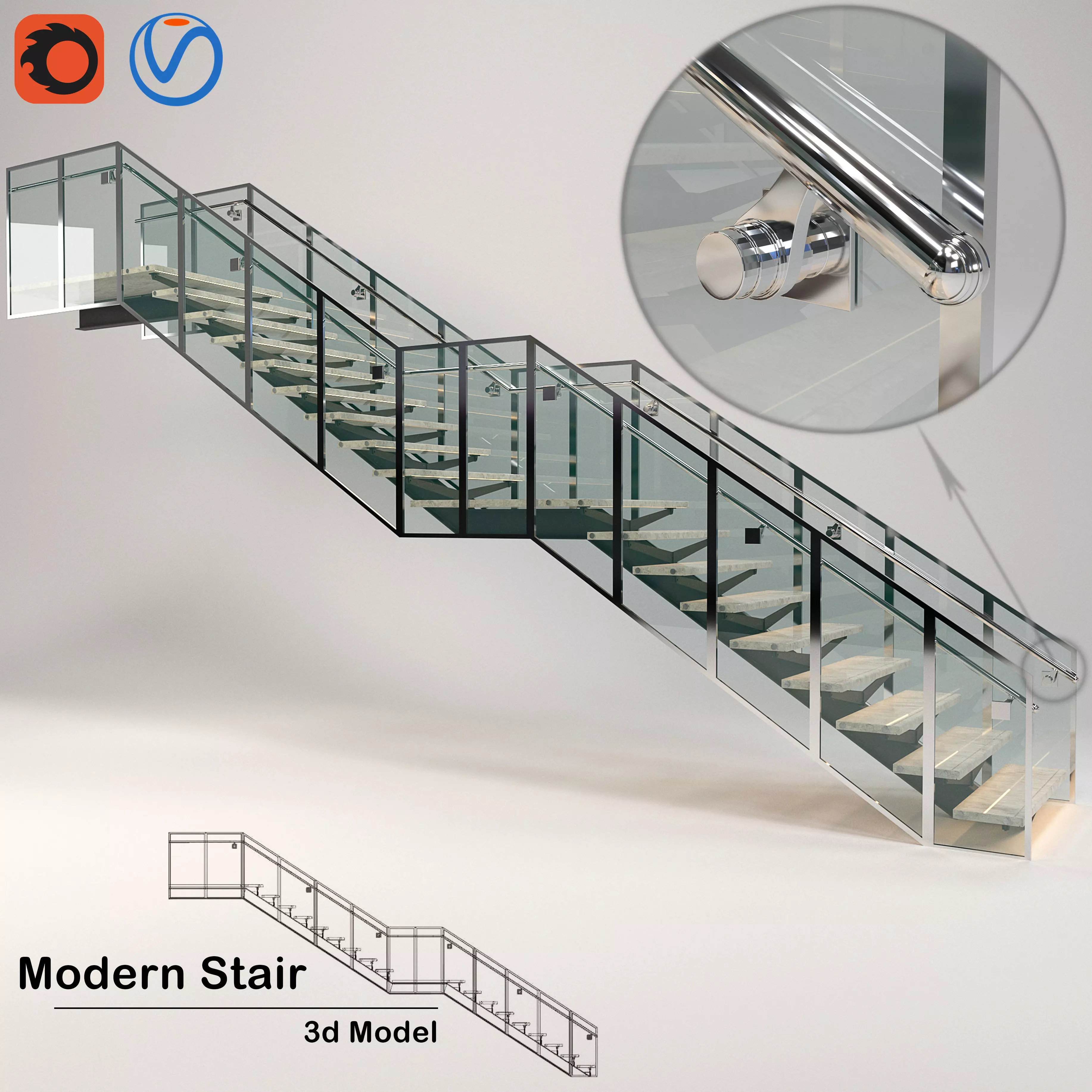 modern stair 03 3D model_0