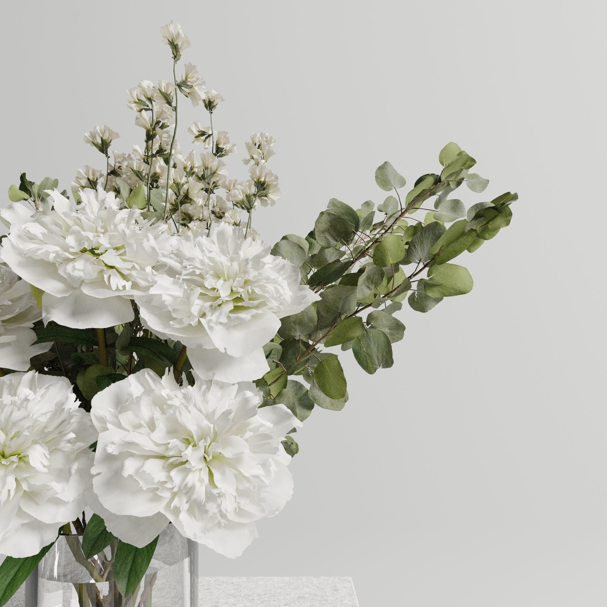 Bouquet of peonies vase set 3D model_2