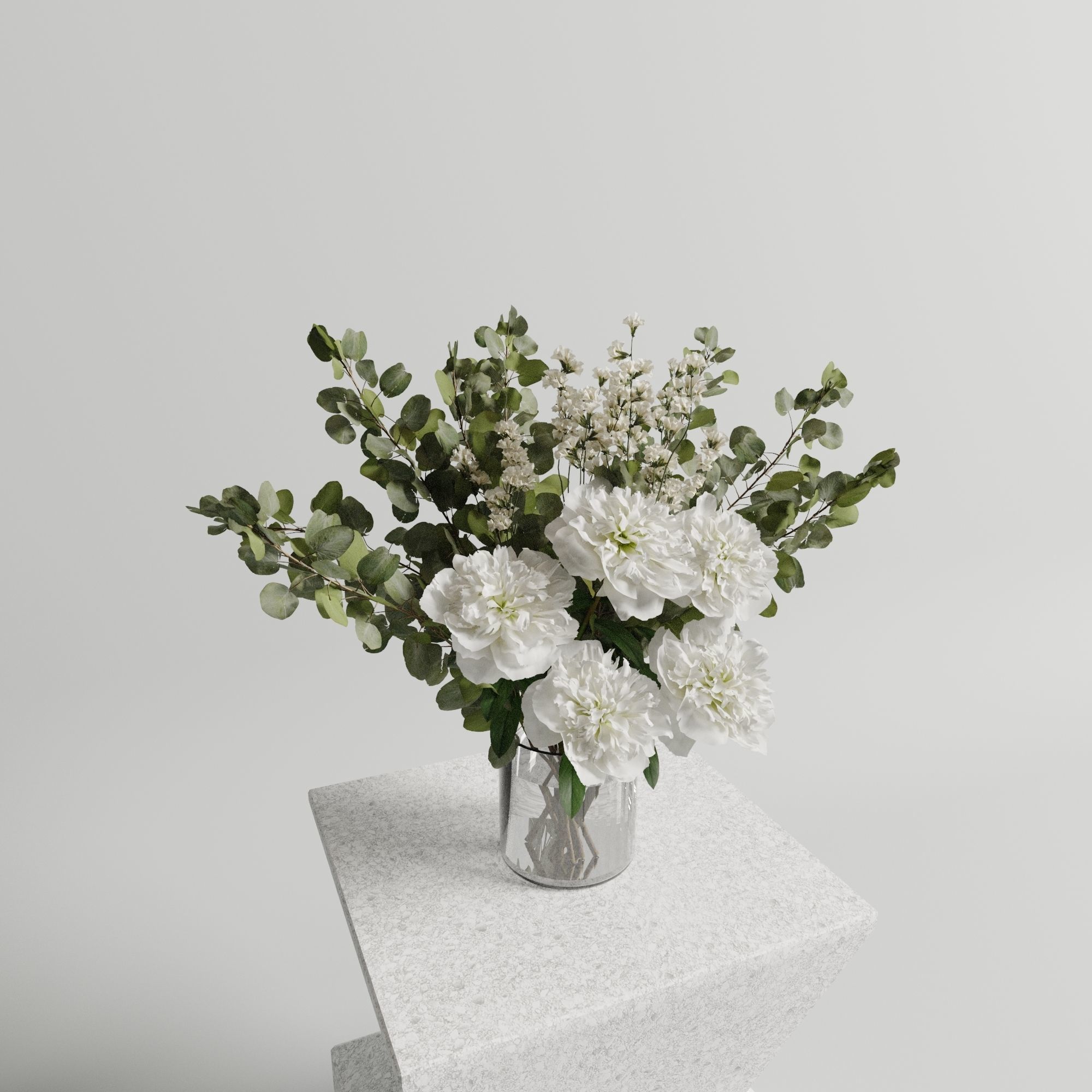 Bouquet of peonies vase set 3D model_1