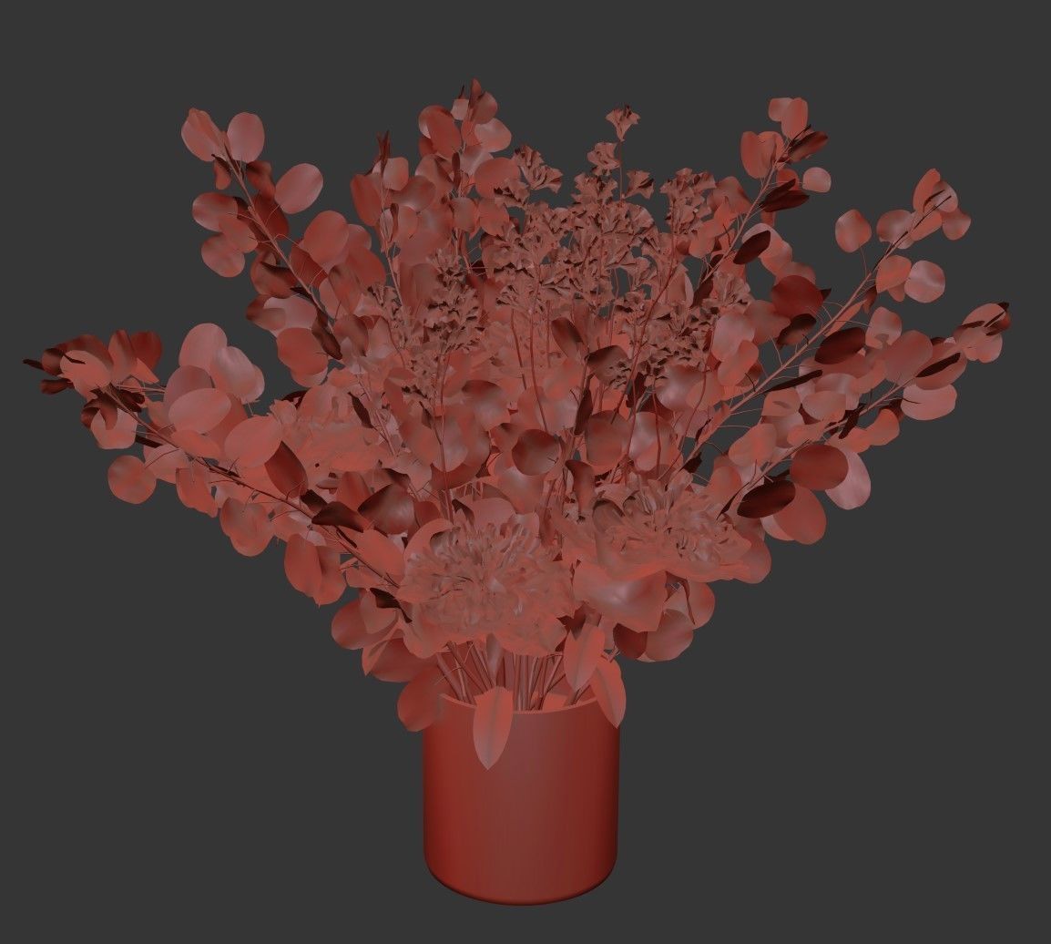 Bouquet of peonies vase set 3D model_4