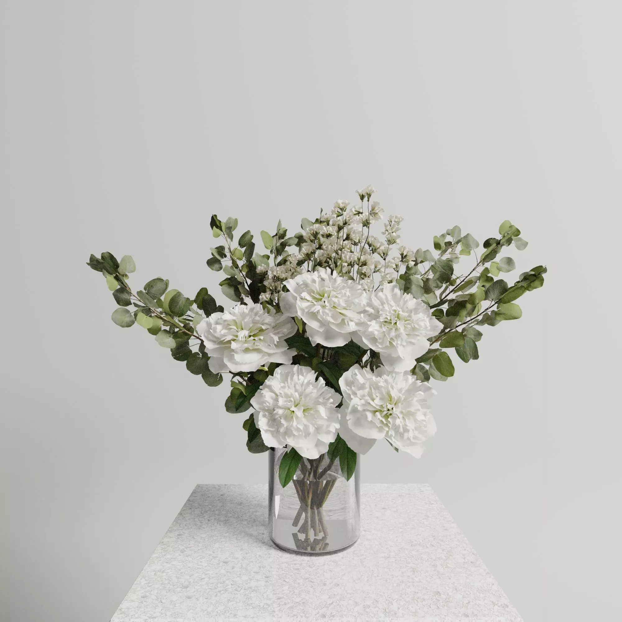 Bouquet of peonies vase set 3D model_0