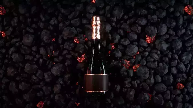 Wine bottle with coal
