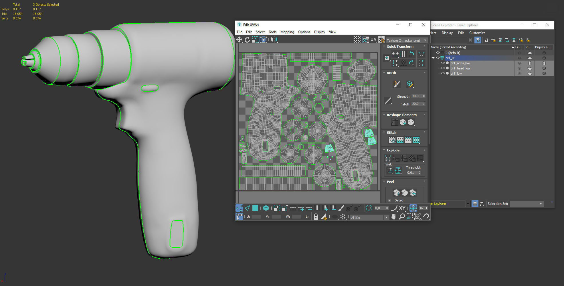 Cordless drill Low-poly 3D model_10