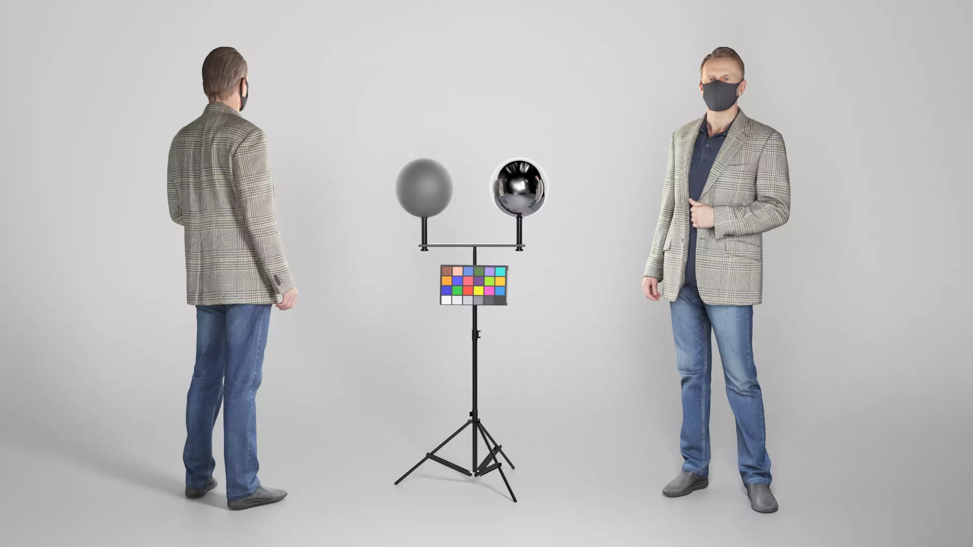 Man in casual clothes and protective mask 256 Low-poly 3D model