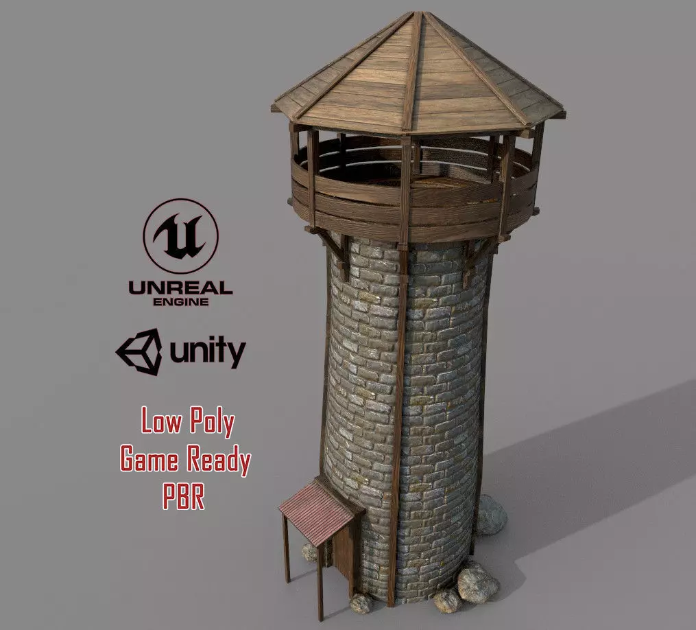Watch Tower Low-poly 3D model_0