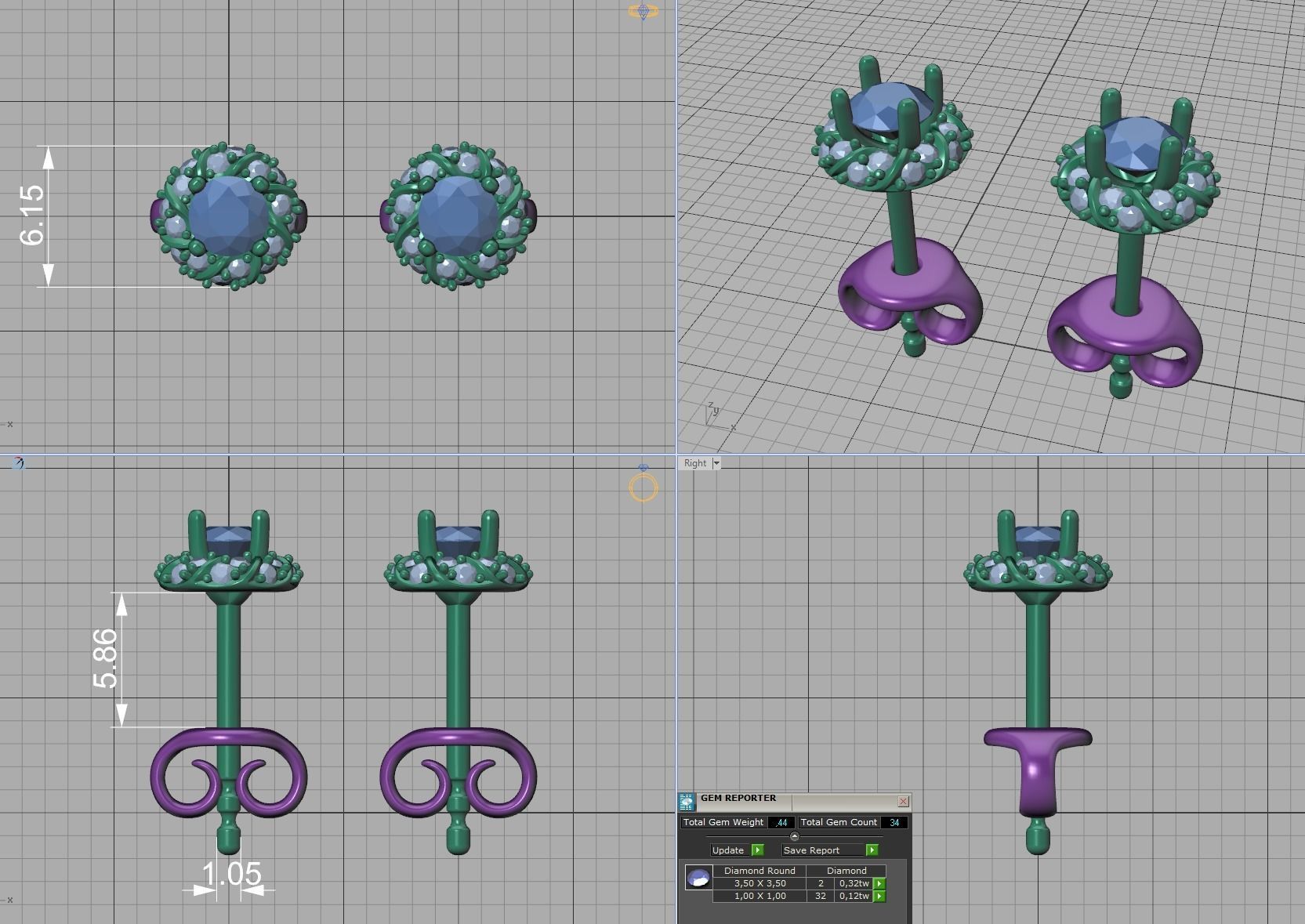 Stud Earrings  Round Twisted Halo Earrings 3dmodel 3D print model_6