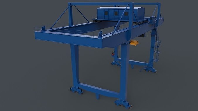PBR Rail Mounted Gantry Crane RMG V2 - Blue Low-poly 3D model