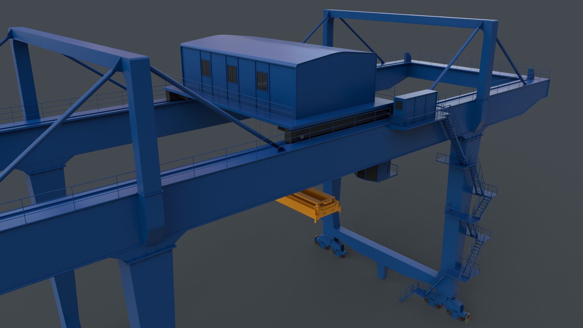 PBR Rail Mounted Gantry Crane RMG V2 - Blue Low-poly 3D model_7