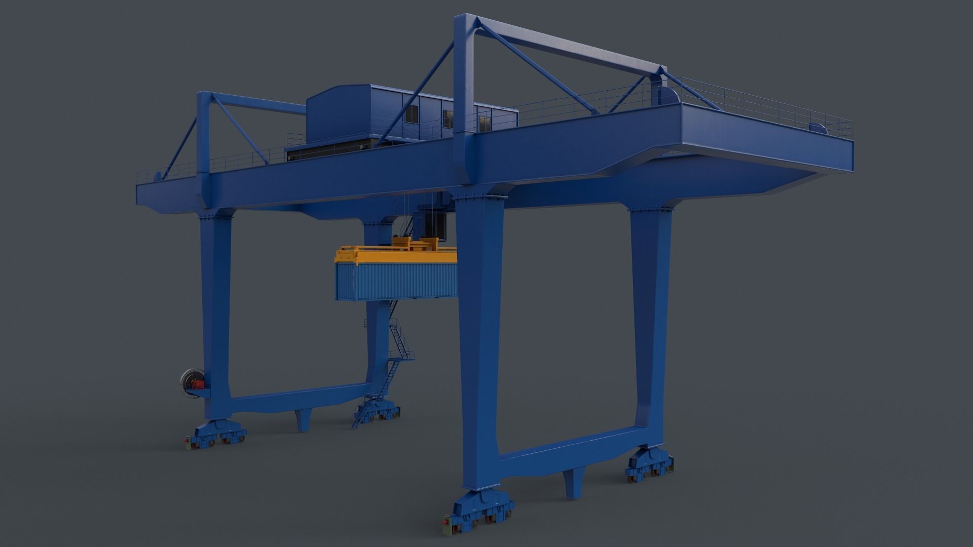 PBR Rail Mounted Gantry Crane RMG V2 - Blue Low-poly 3D model_17