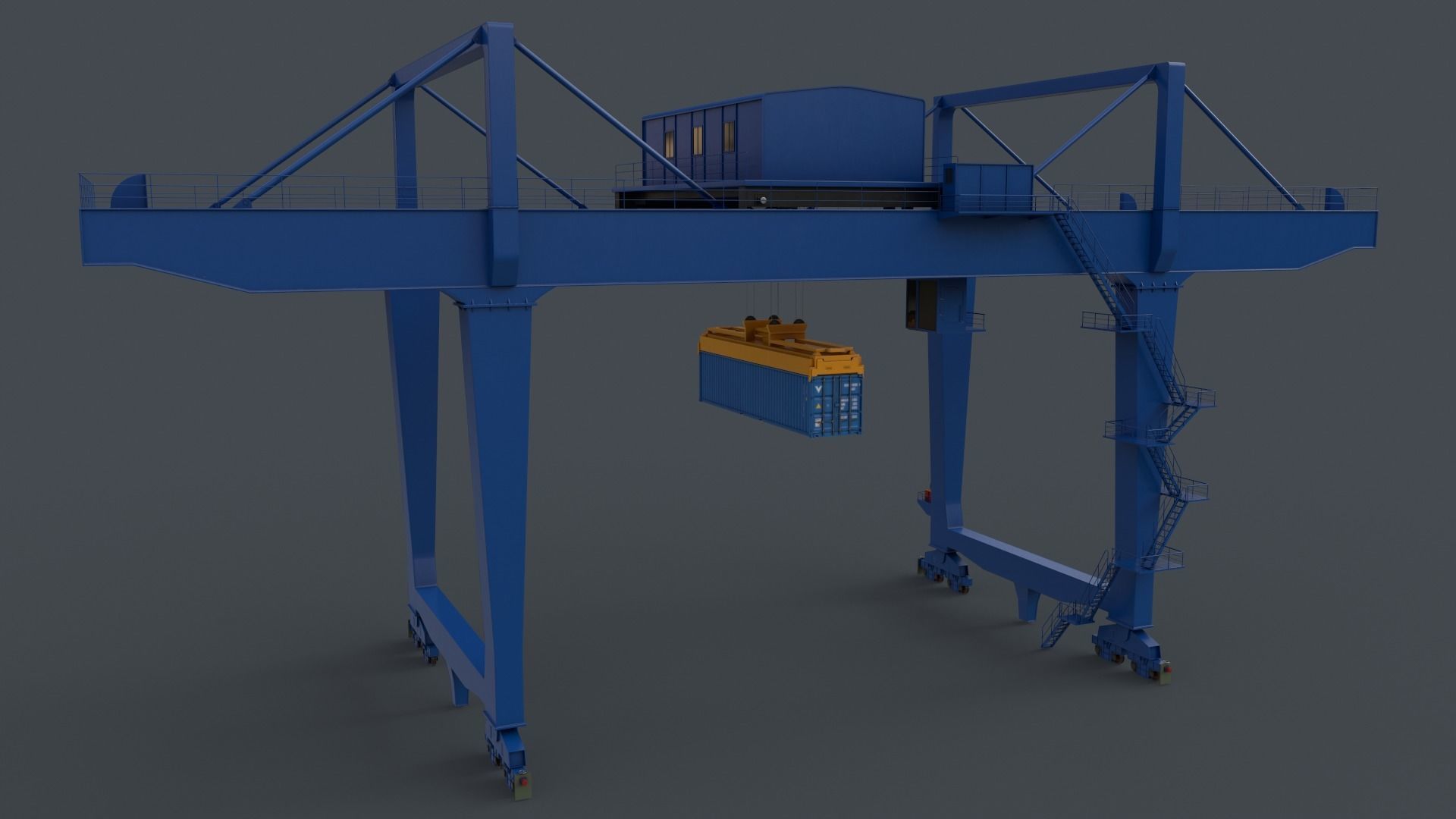 PBR Rail Mounted Gantry Crane RMG V2 - Blue Low-poly 3D model_6