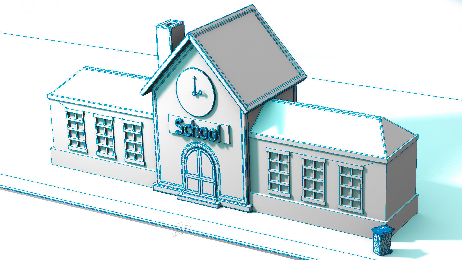 School cartoon-style 3D model_4