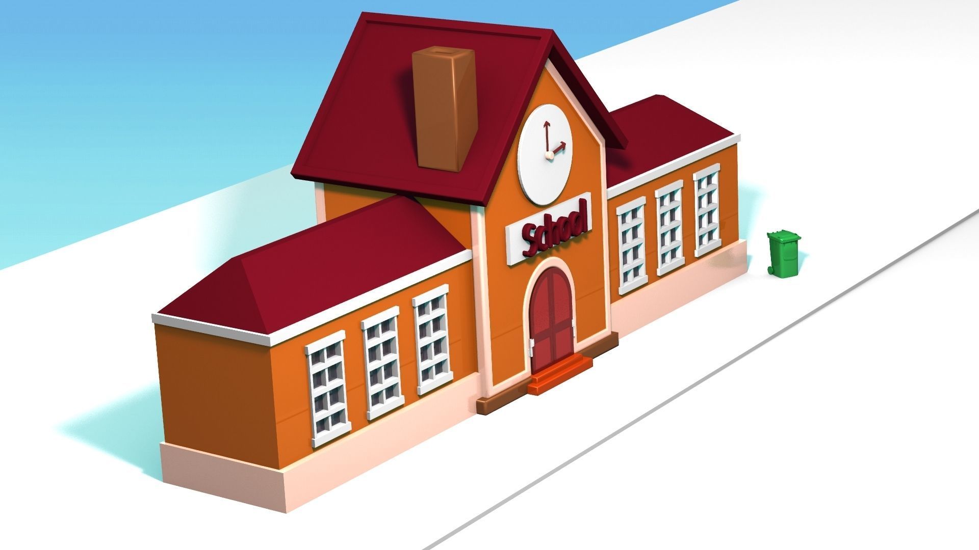 School cartoon-style 3D model_2