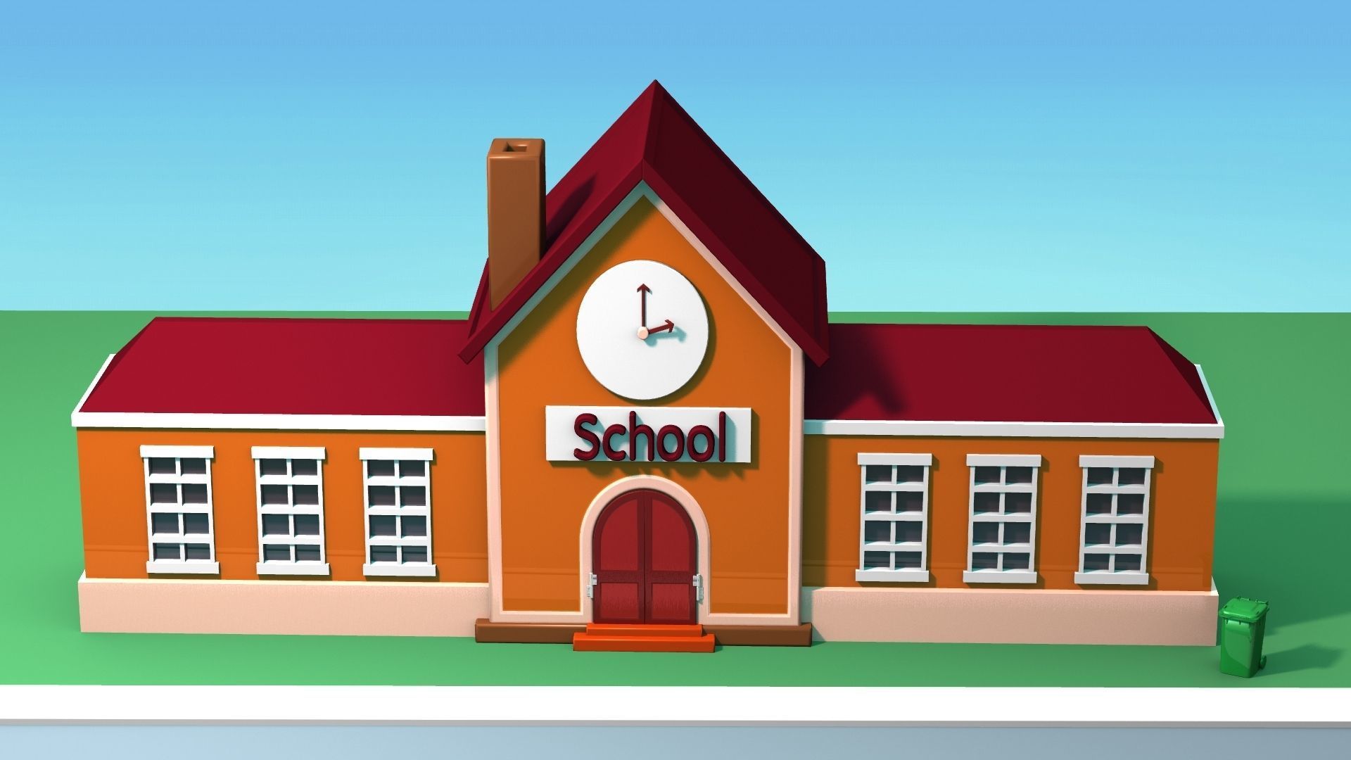 School cartoon-style 3D model_6