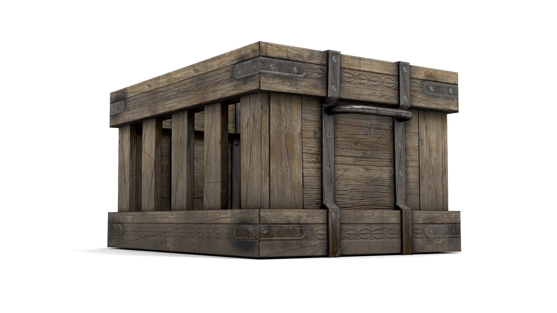 Ancient Wooden Box 1 Low-poly 3D model_19