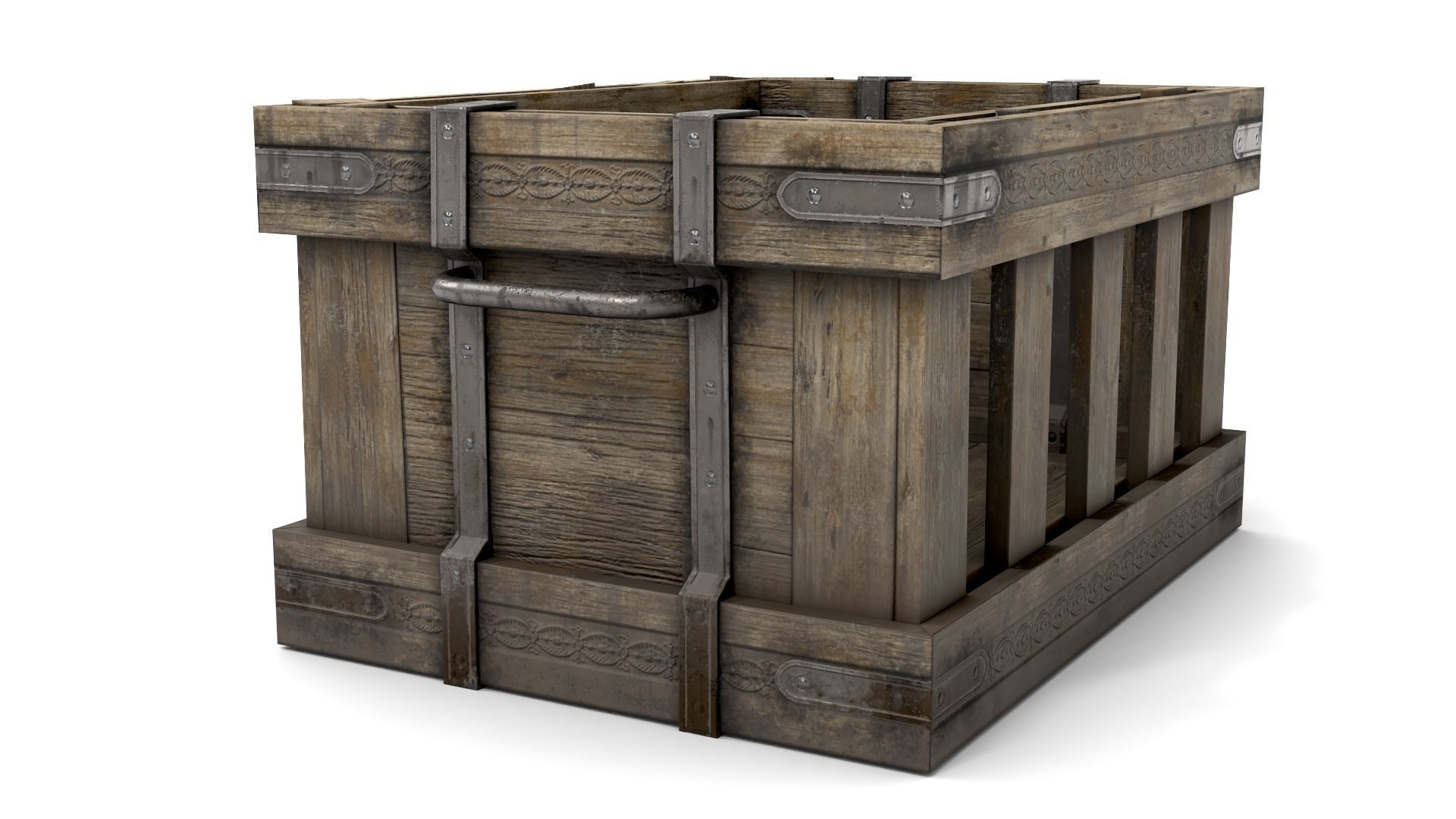 Ancient Wooden Box 1 Low-poly 3D model_8
