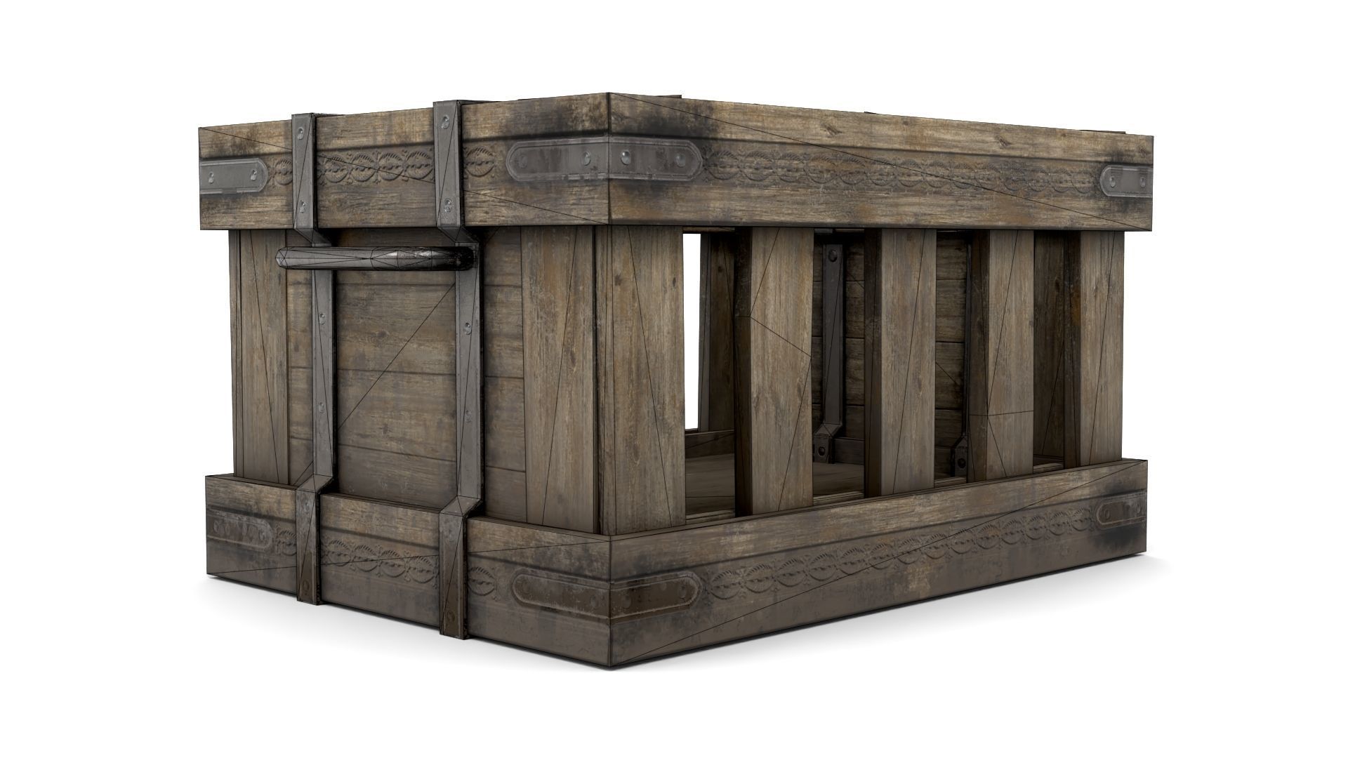 Ancient Wooden Box 1 Low-poly 3D model_16