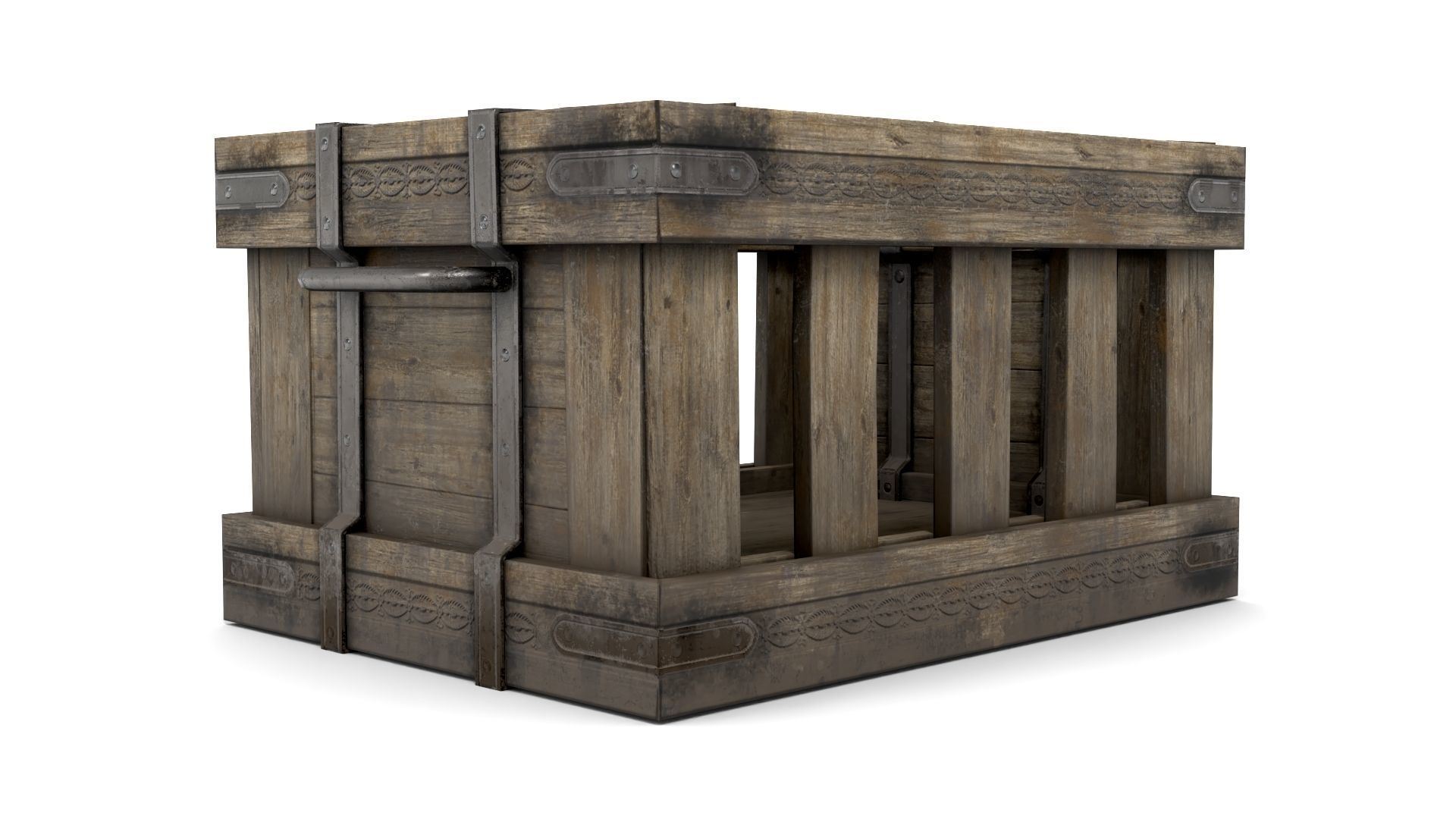 Ancient Wooden Box 1 Low-poly 3D model_6