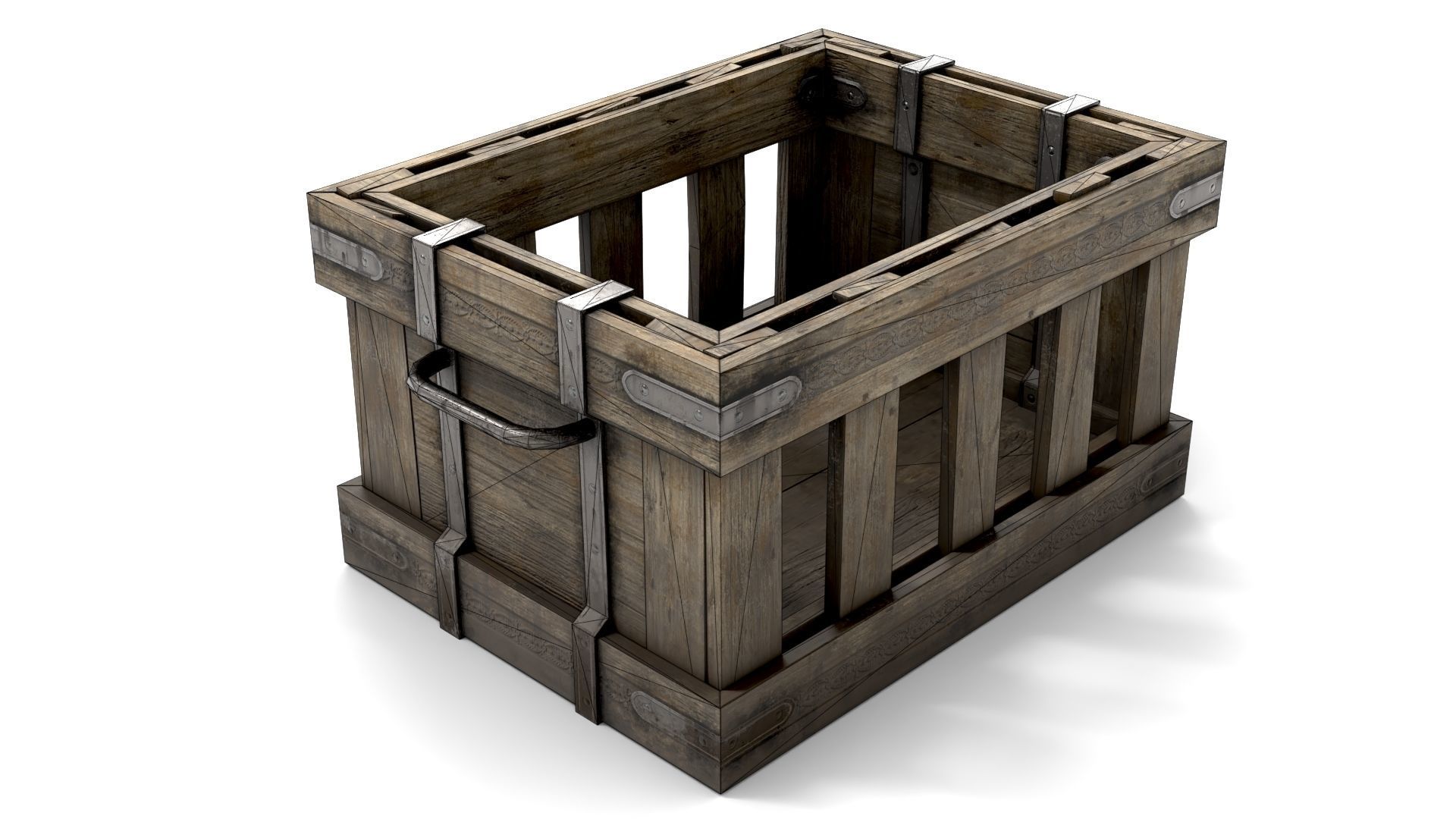 Ancient Wooden Box 1 Low-poly 3D model_11