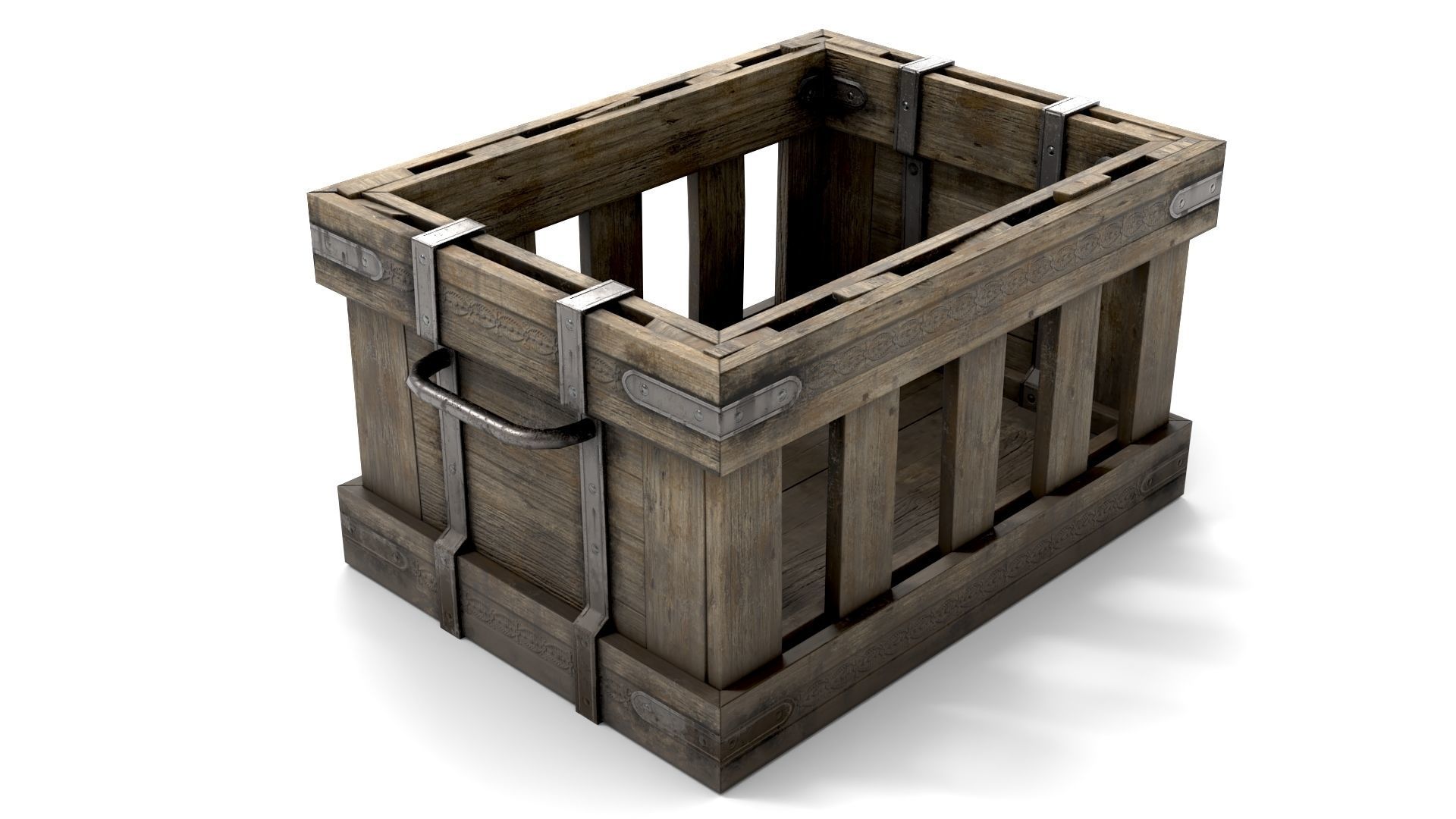 Ancient Wooden Box 1 Low-poly 3D model_1
