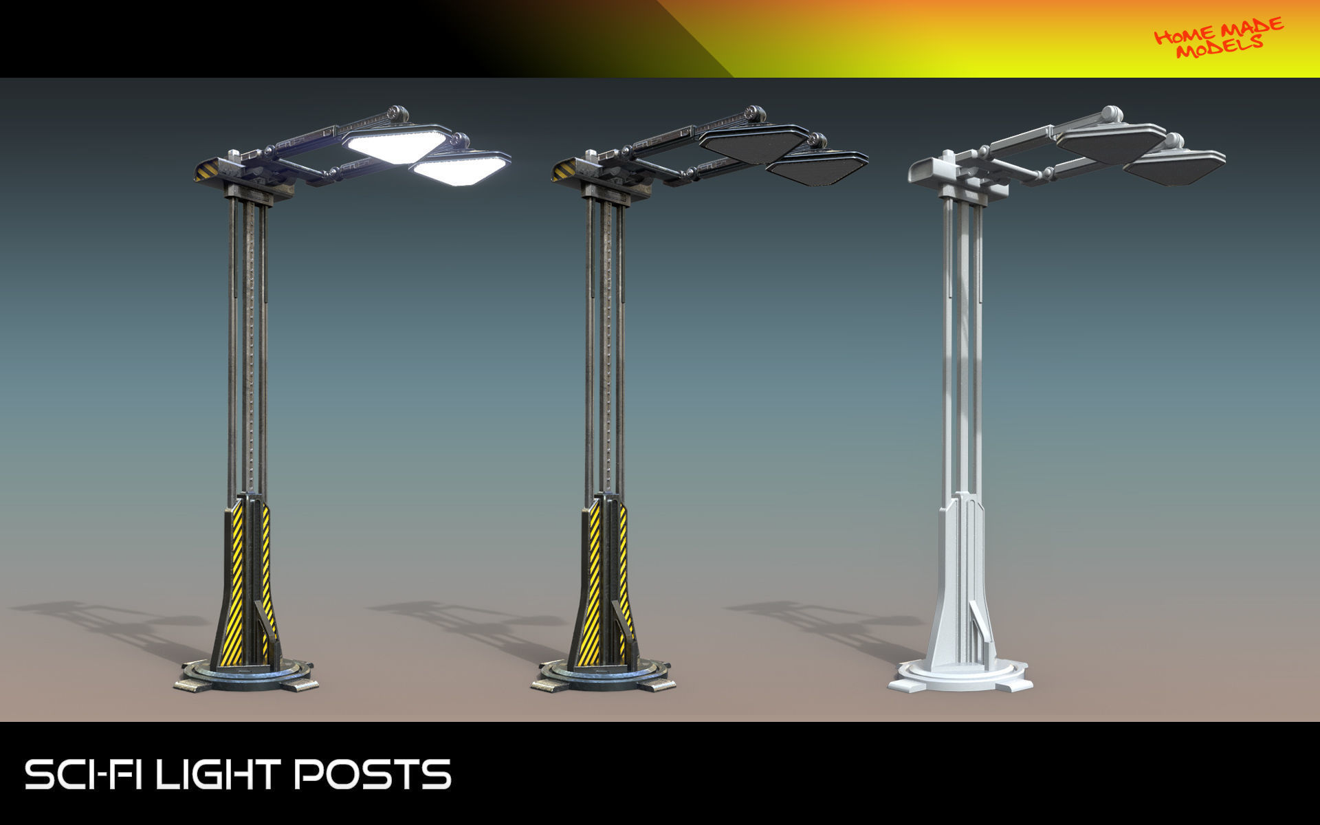 Sci-Fi Light Posts  Low-poly 3D model_9