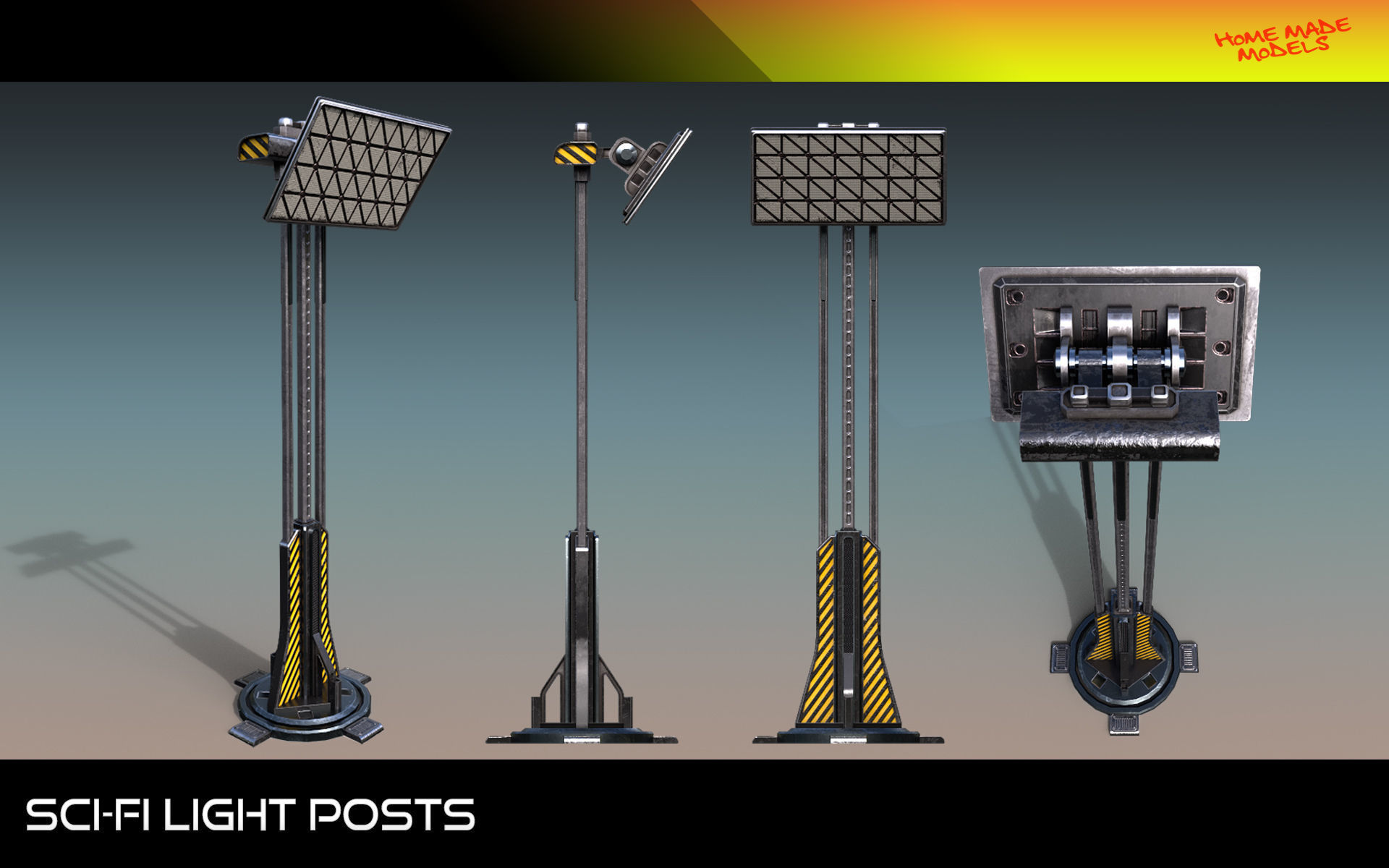 Sci-Fi Light Posts  Low-poly 3D model_2