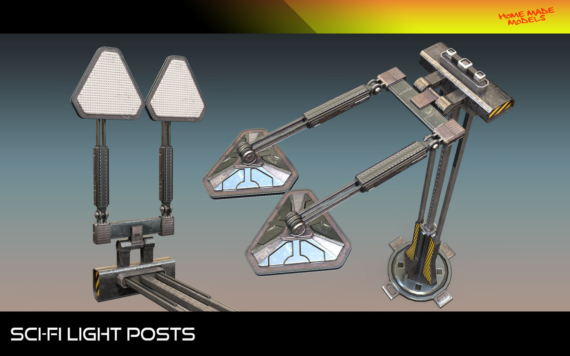 Sci-Fi Light Posts  Low-poly 3D model_10