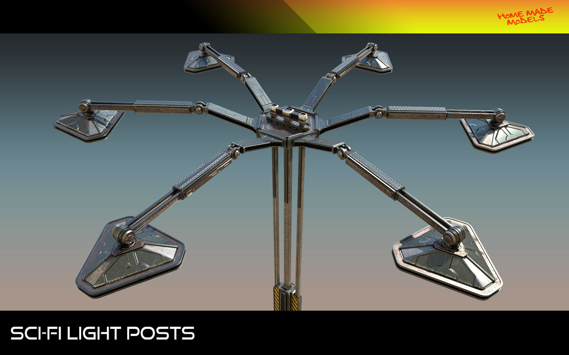 Sci-Fi Light Posts  Low-poly 3D model_25