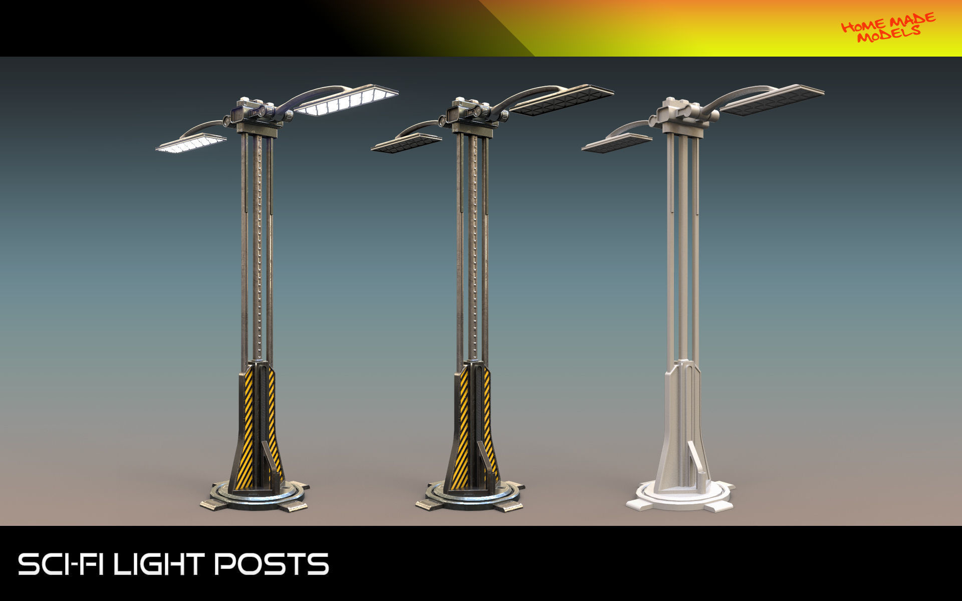 Sci-Fi Light Posts  Low-poly 3D model_16