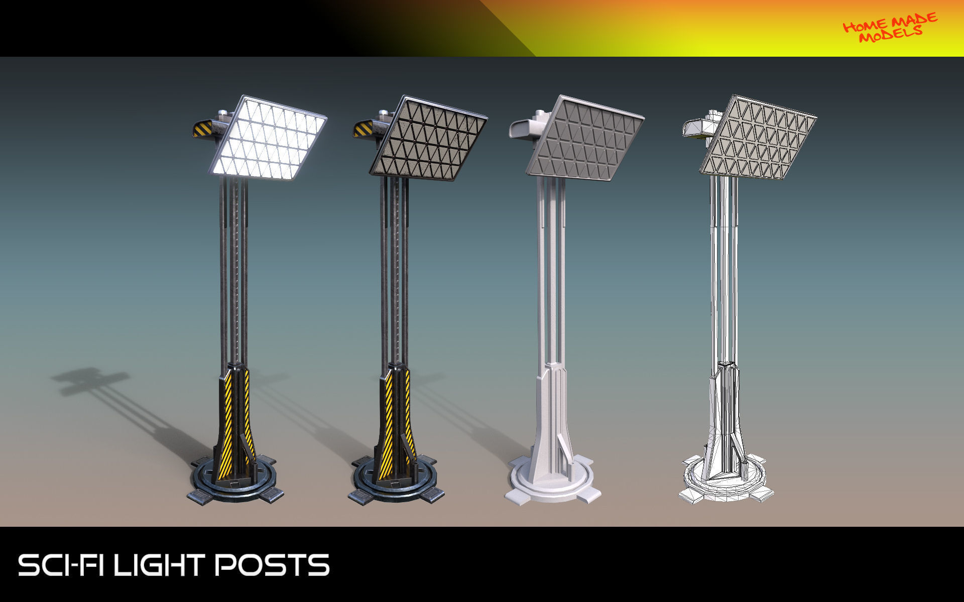 Sci-Fi Light Posts  Low-poly 3D model_1