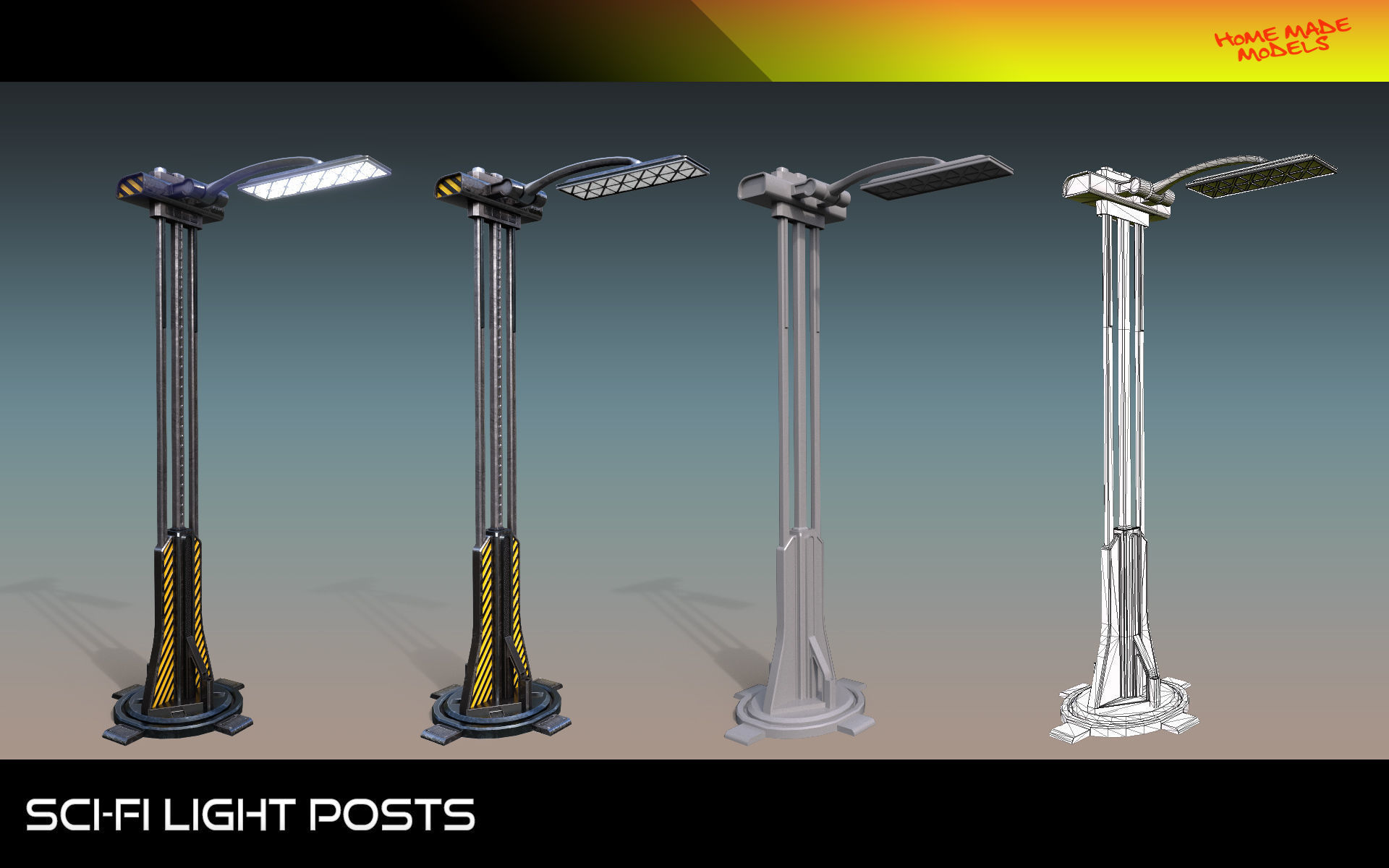 Sci-Fi Light Posts  Low-poly 3D model_5