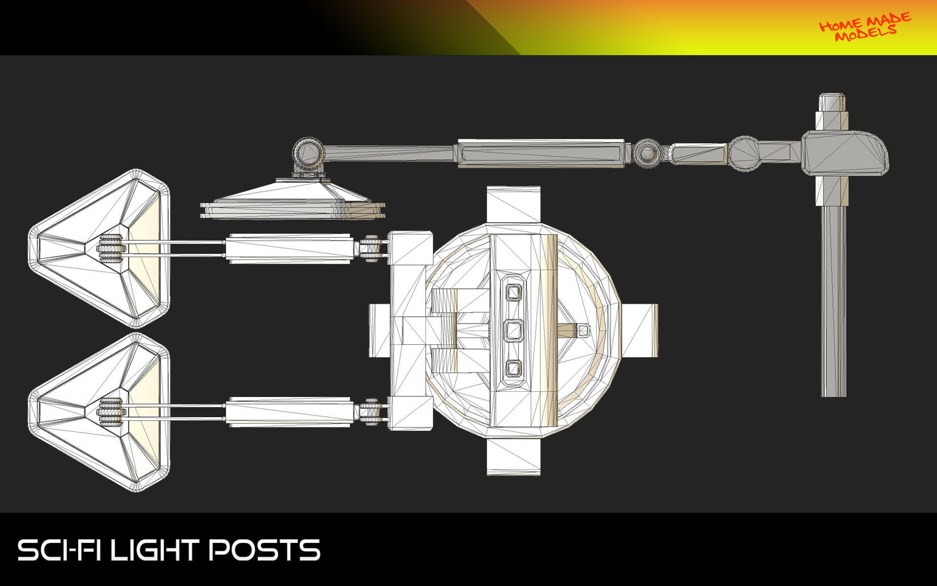 Sci-Fi Light Posts  Low-poly 3D model_12