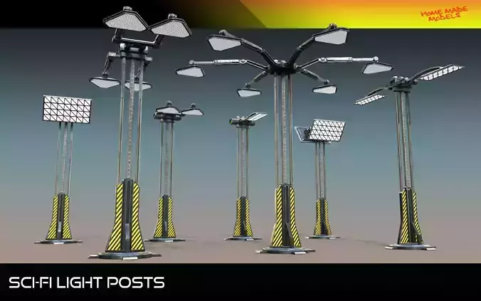 Sci-Fi Light Posts  Low-poly 3D model