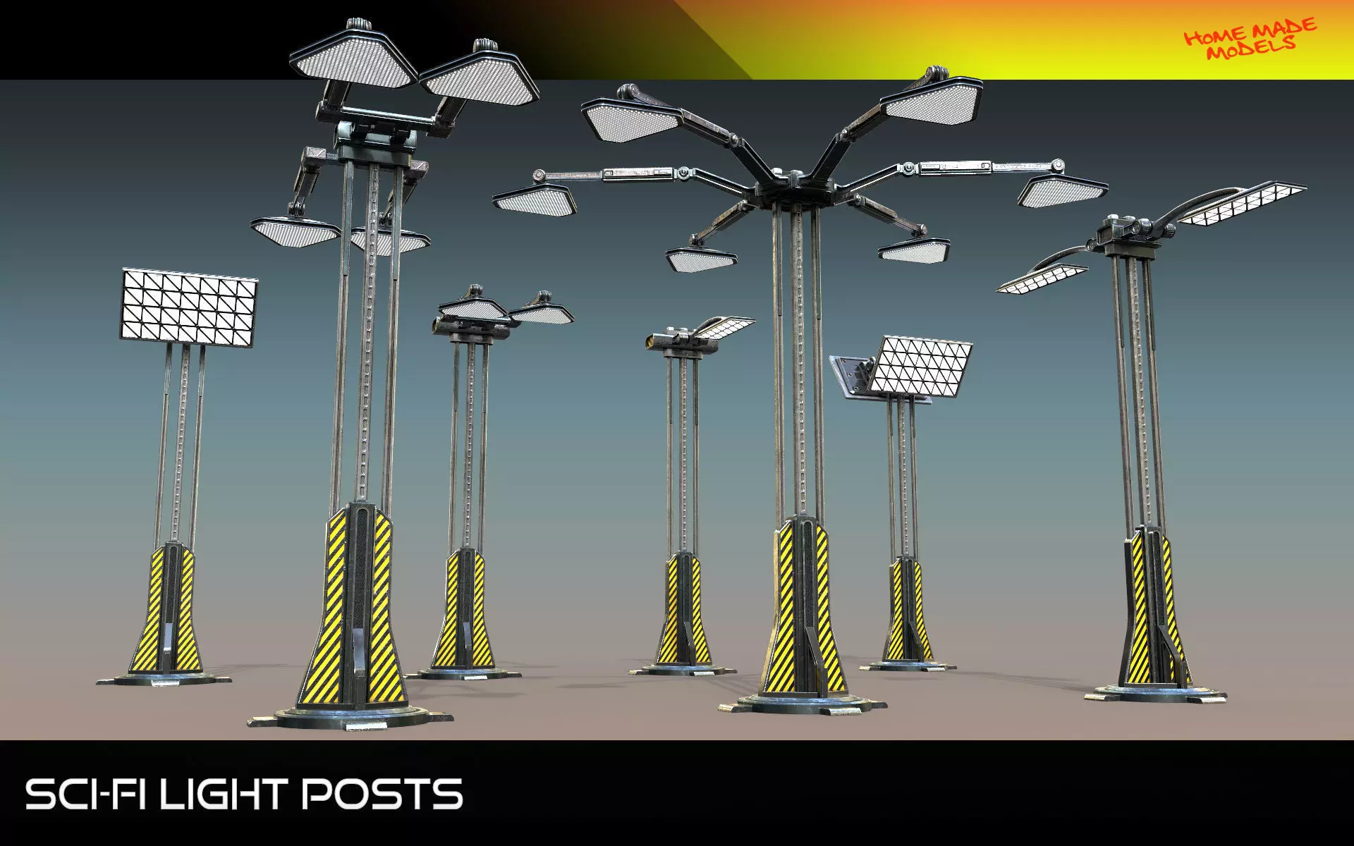 Sci-Fi Light Posts  Low-poly 3D model_0