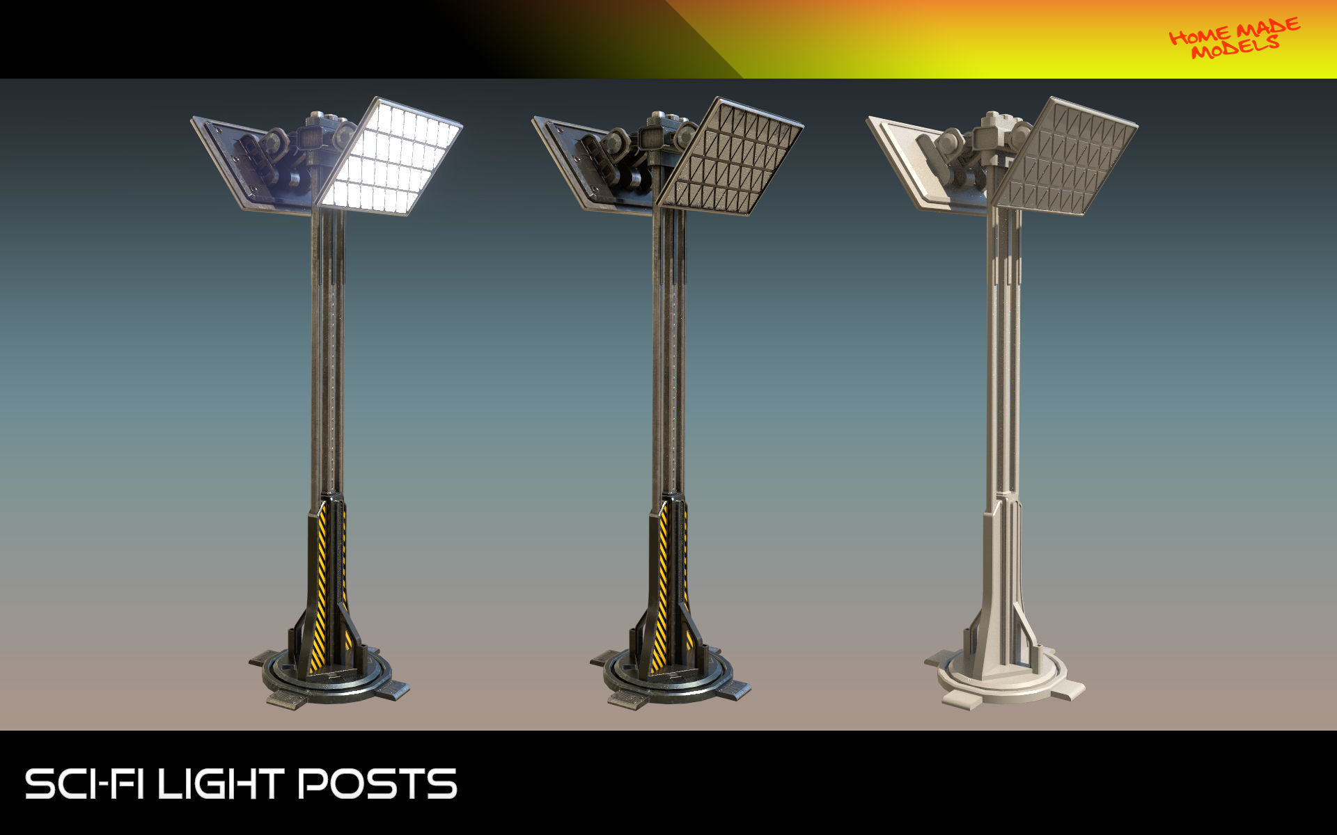 Sci-Fi Light Posts  Low-poly 3D model_13