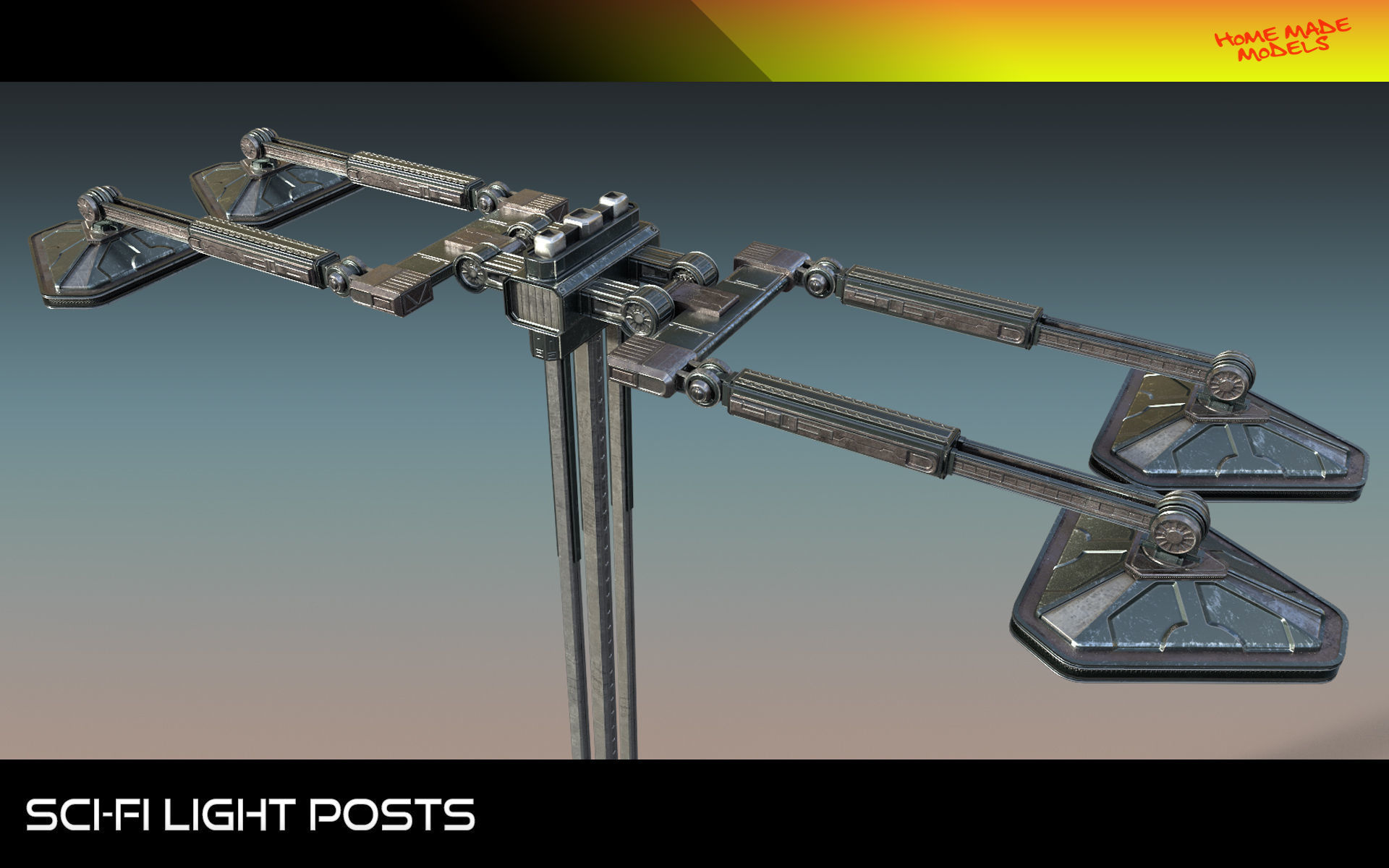 Sci-Fi Light Posts  Low-poly 3D model_21
