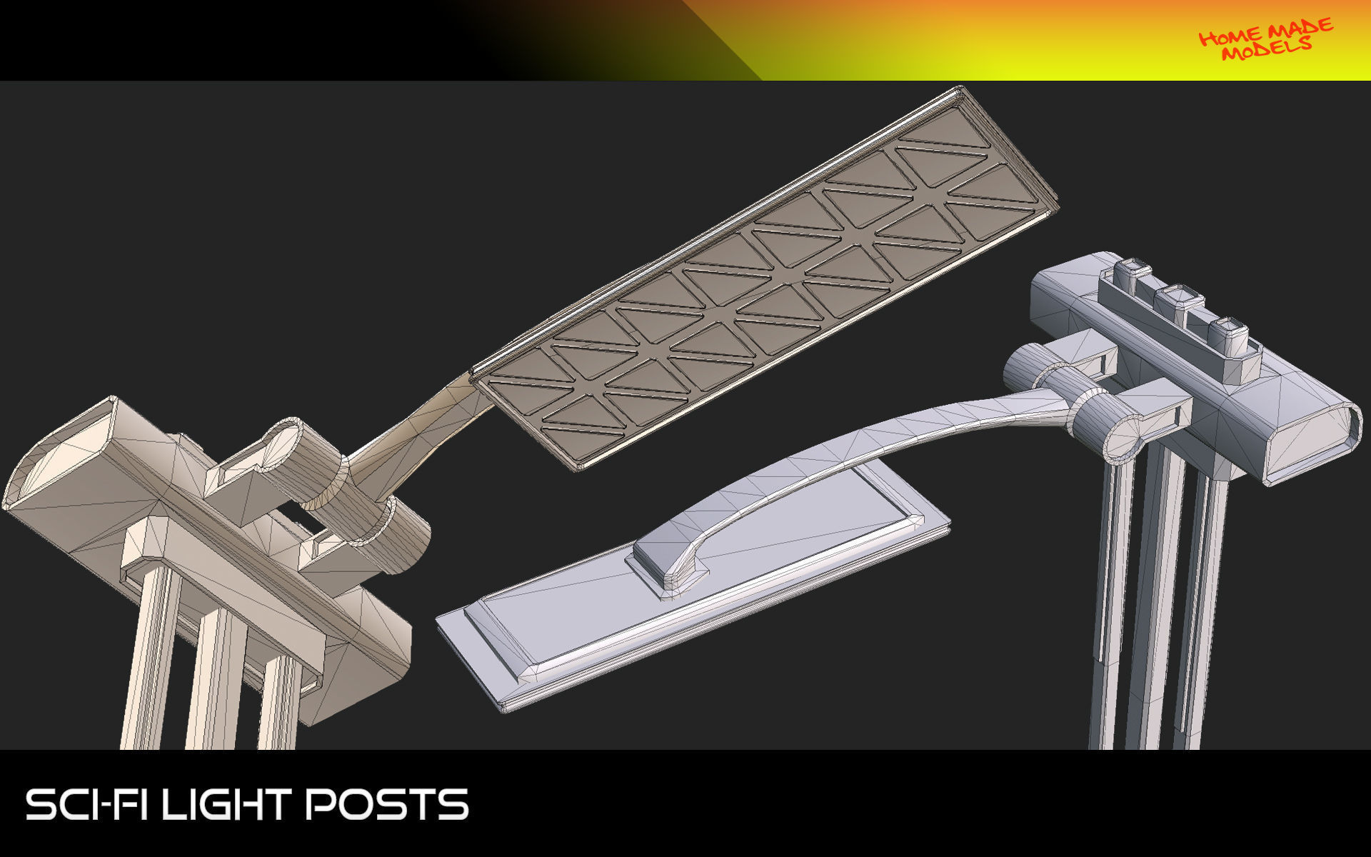 Sci-Fi Light Posts  Low-poly 3D model_8