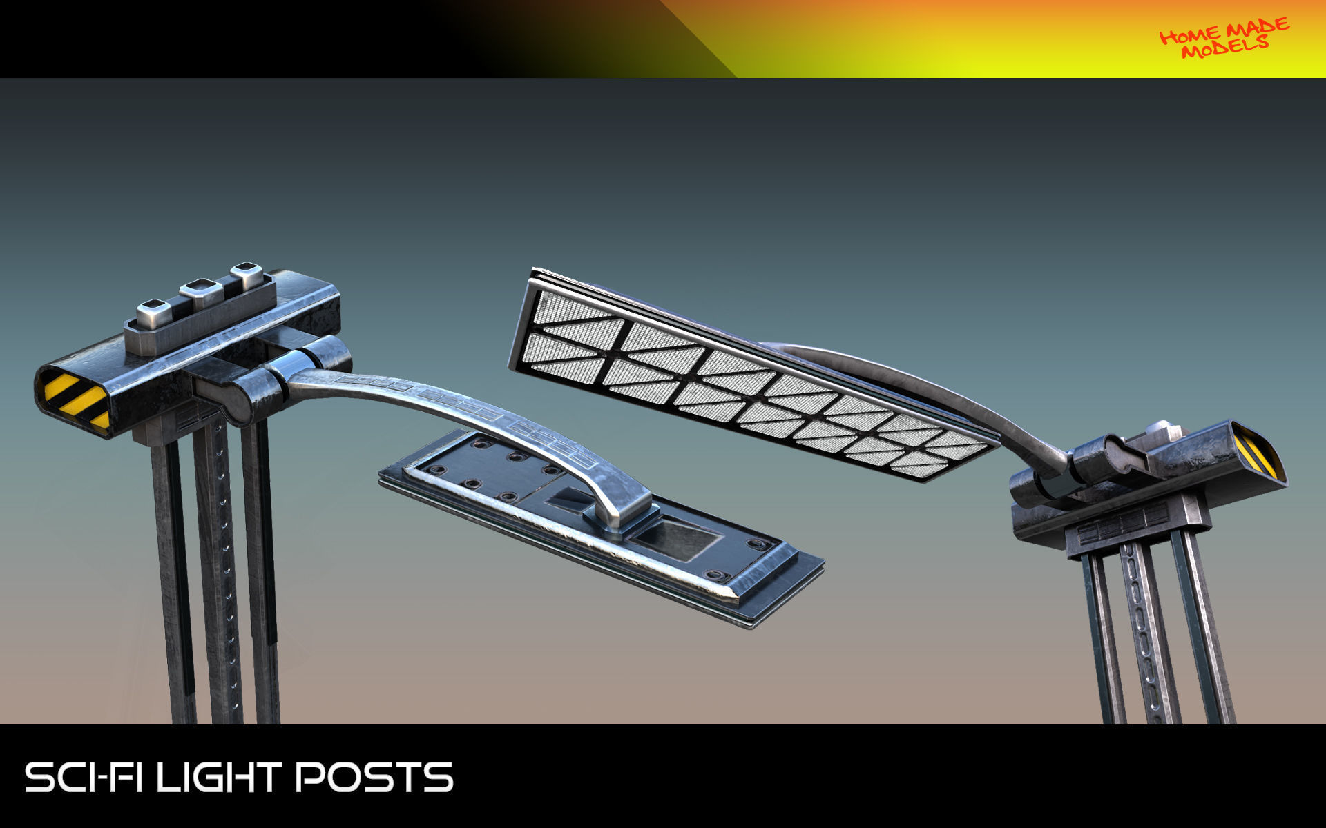 Sci-Fi Light Posts  Low-poly 3D model_7