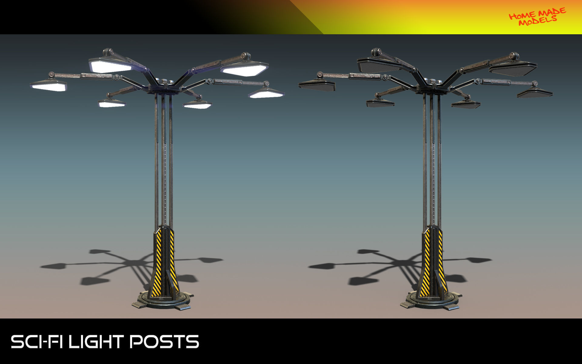 Sci-Fi Light Posts  Low-poly 3D model_24