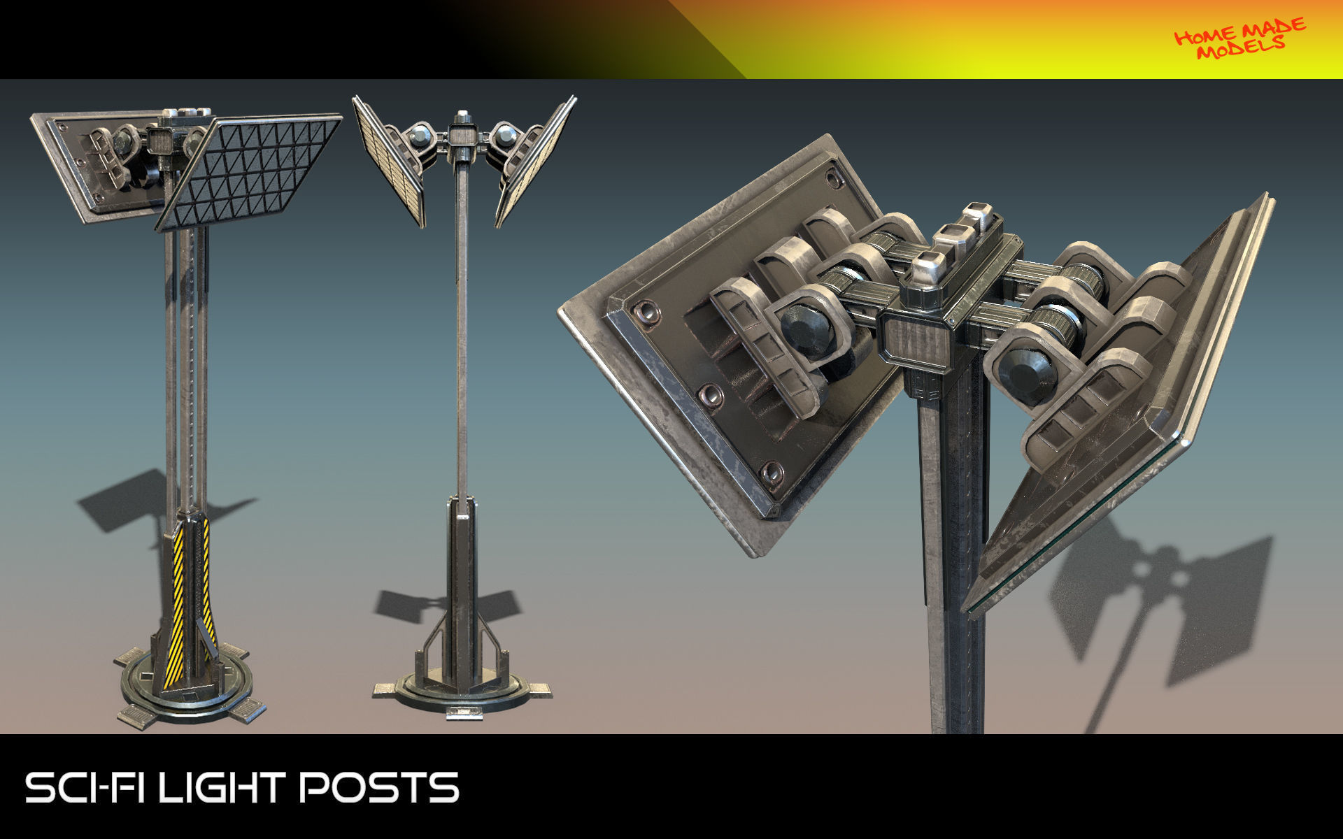Sci-Fi Light Posts  Low-poly 3D model_14