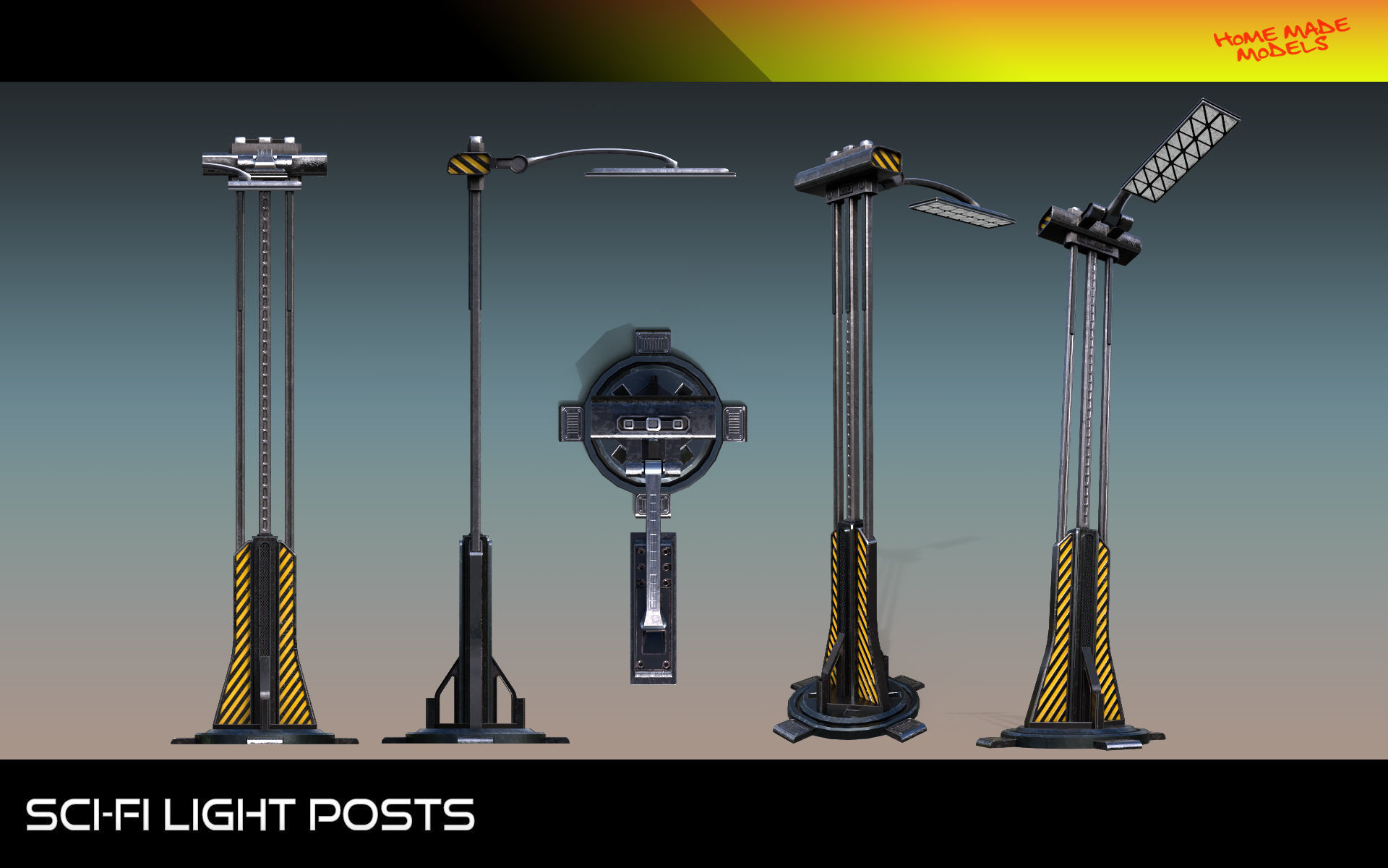 Sci-Fi Light Posts  Low-poly 3D model_6