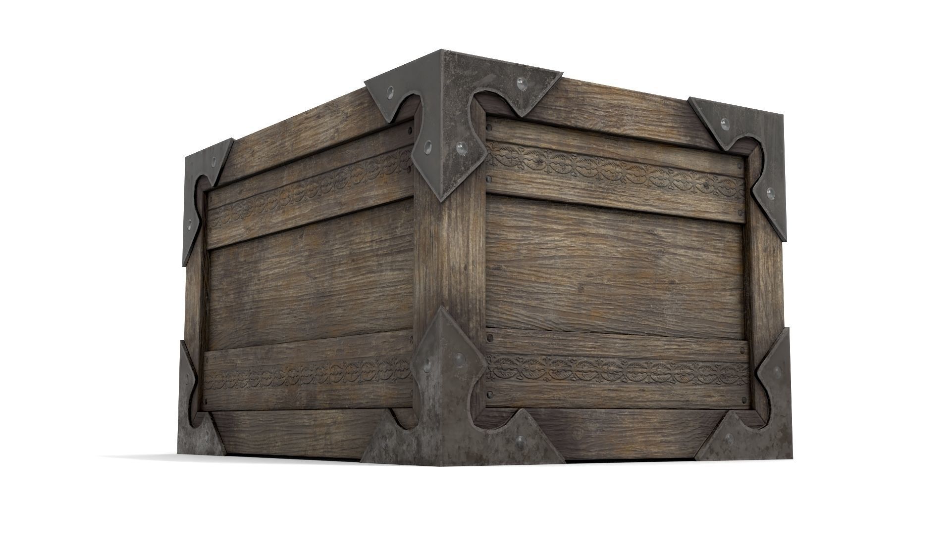 Ancient Wooden Box 2 Low-poly 3D model_9
