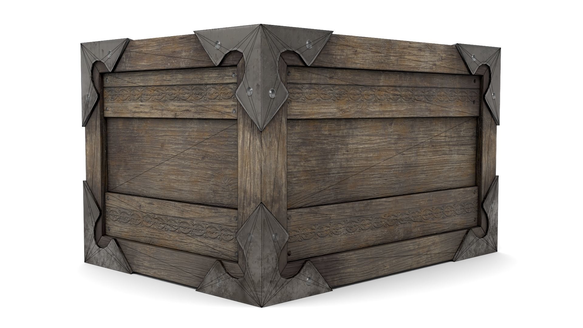 Ancient Wooden Box 2 Low-poly 3D model_16