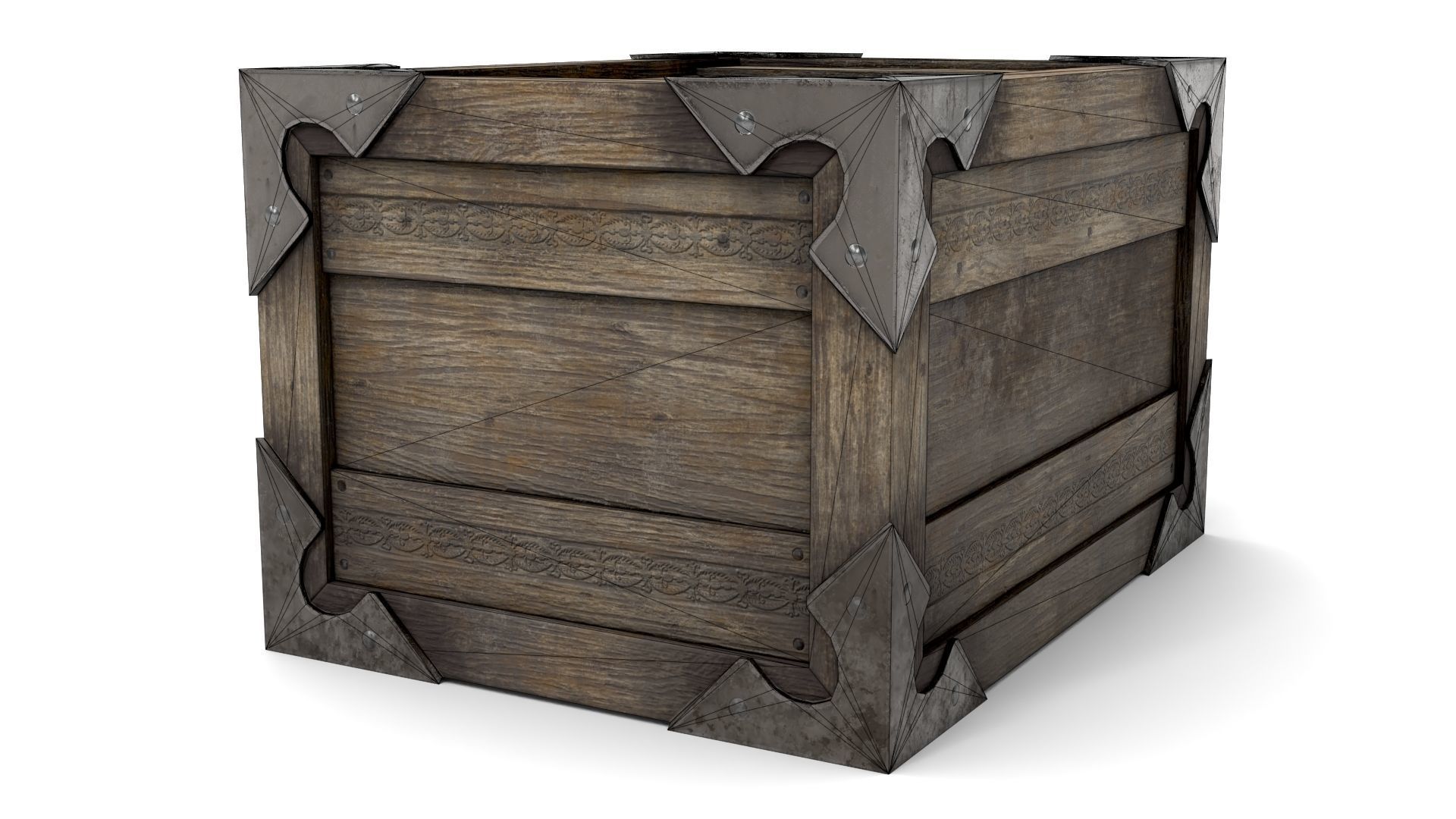 Ancient Wooden Box 2 Low-poly 3D model_18