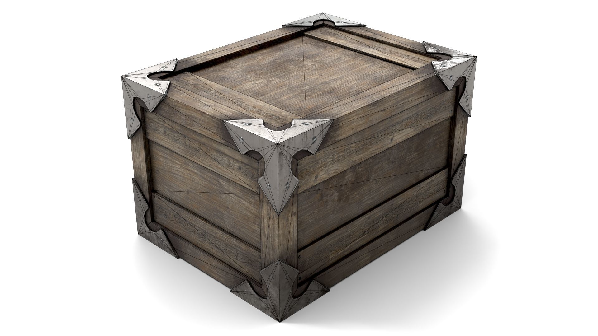 Ancient Wooden Box 2 Low-poly 3D model_11