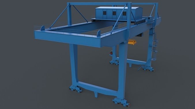 PBR Rail Mounted Gantry Crane RMG V2 - Blue Light Low-poly 3D model