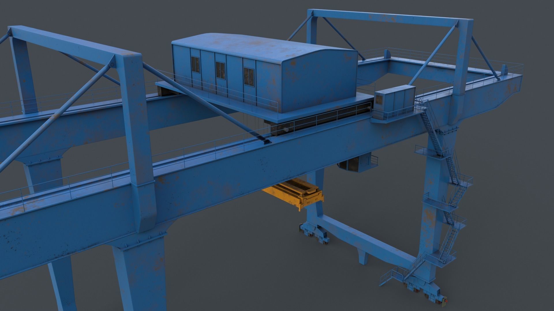 PBR Rail Mounted Gantry Crane RMG V2 - Blue Light Low-poly 3D model_9