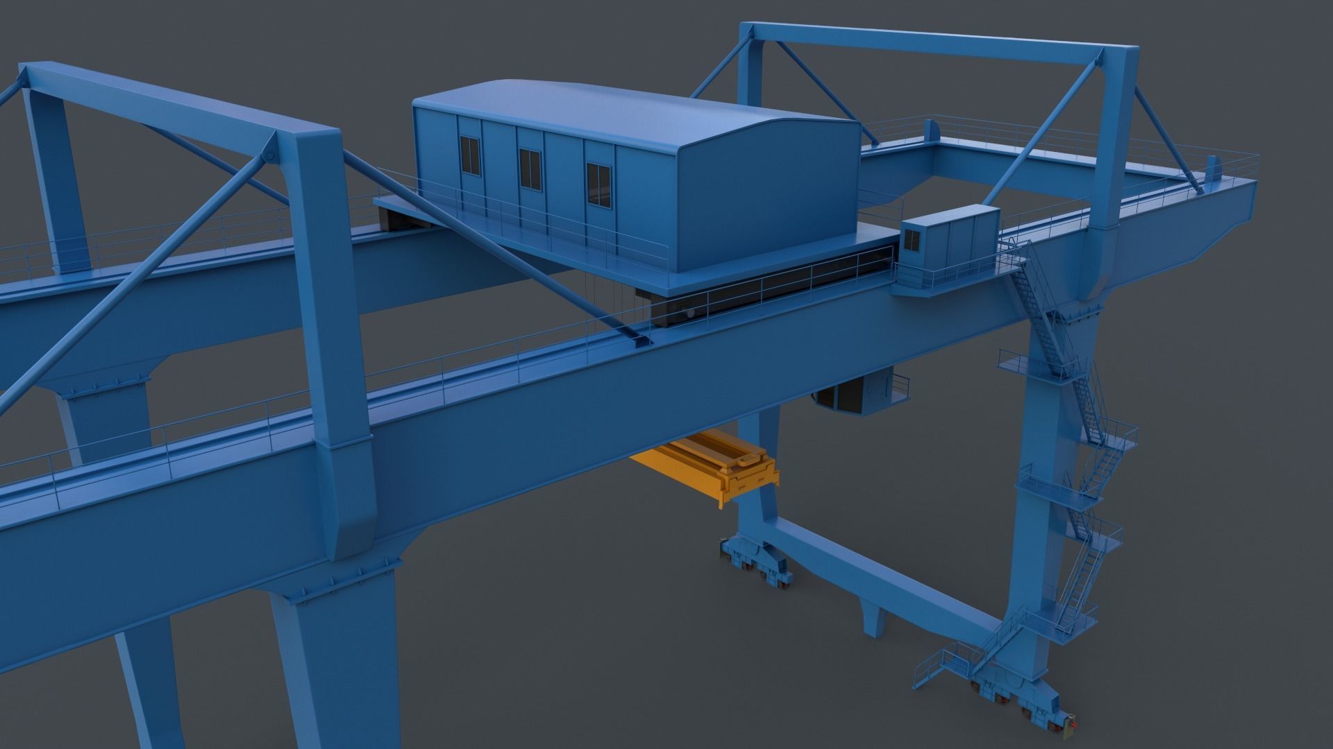 PBR Rail Mounted Gantry Crane RMG V2 - Blue Light Low-poly 3D model_7