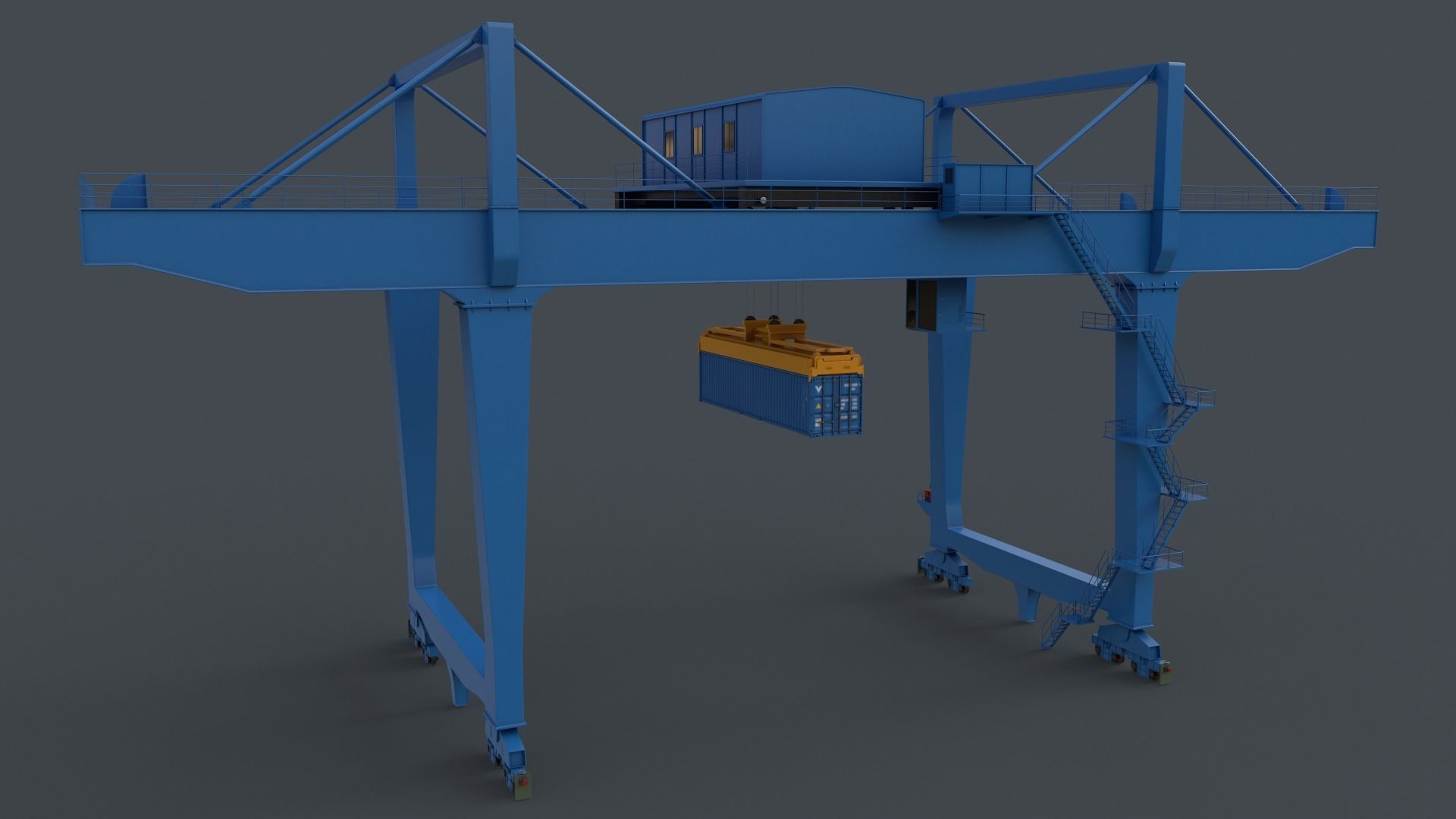 PBR Rail Mounted Gantry Crane RMG V2 - Blue Light Low-poly 3D model_6
