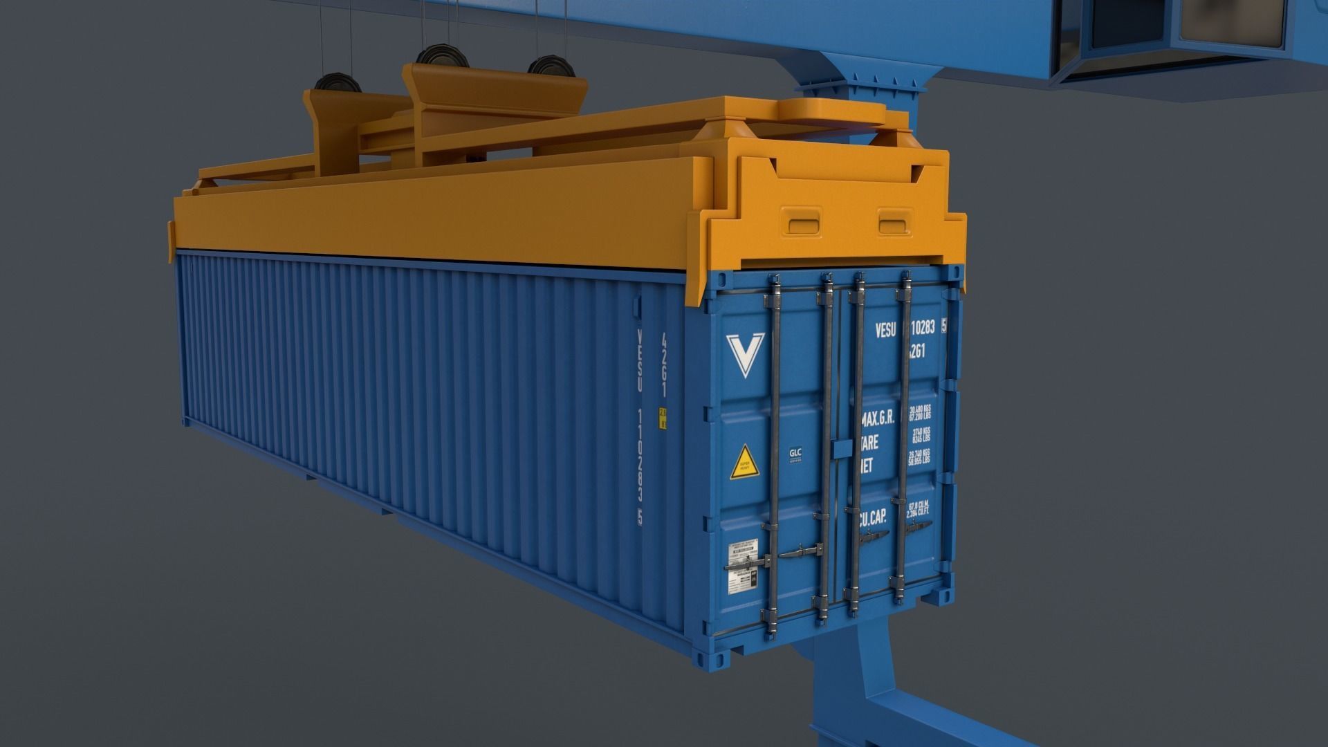 PBR Rail Mounted Gantry Crane RMG V2 - Blue Light Low-poly 3D model_15