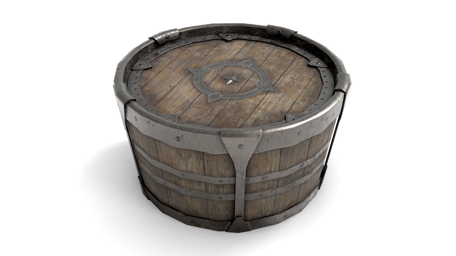 Ancient Wooden Barrel Low-poly 3D model_6